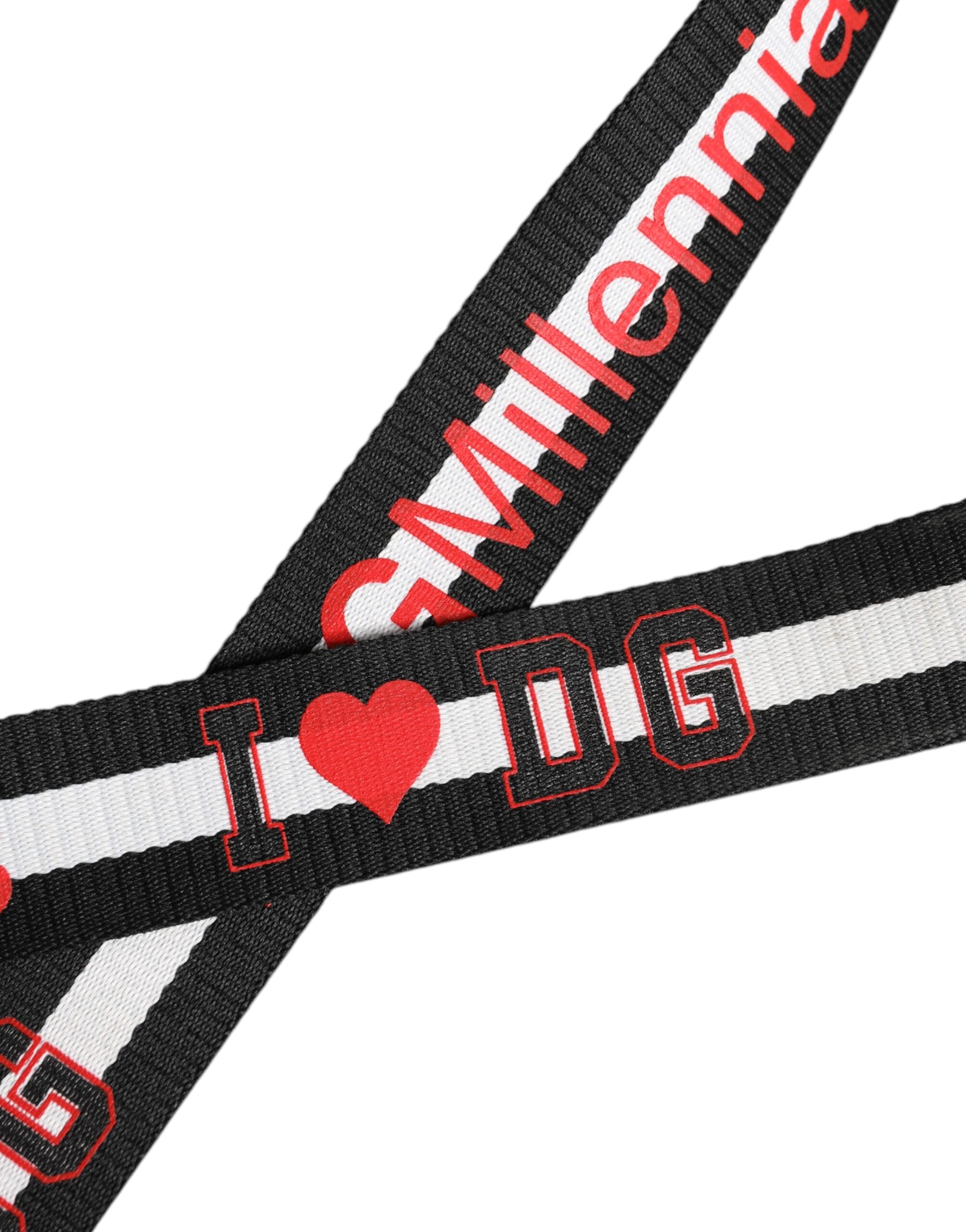 Dolce & Gabbana Black White Printed Metal Logo Buckle Belt -   -  Dolce & Gabbana.
