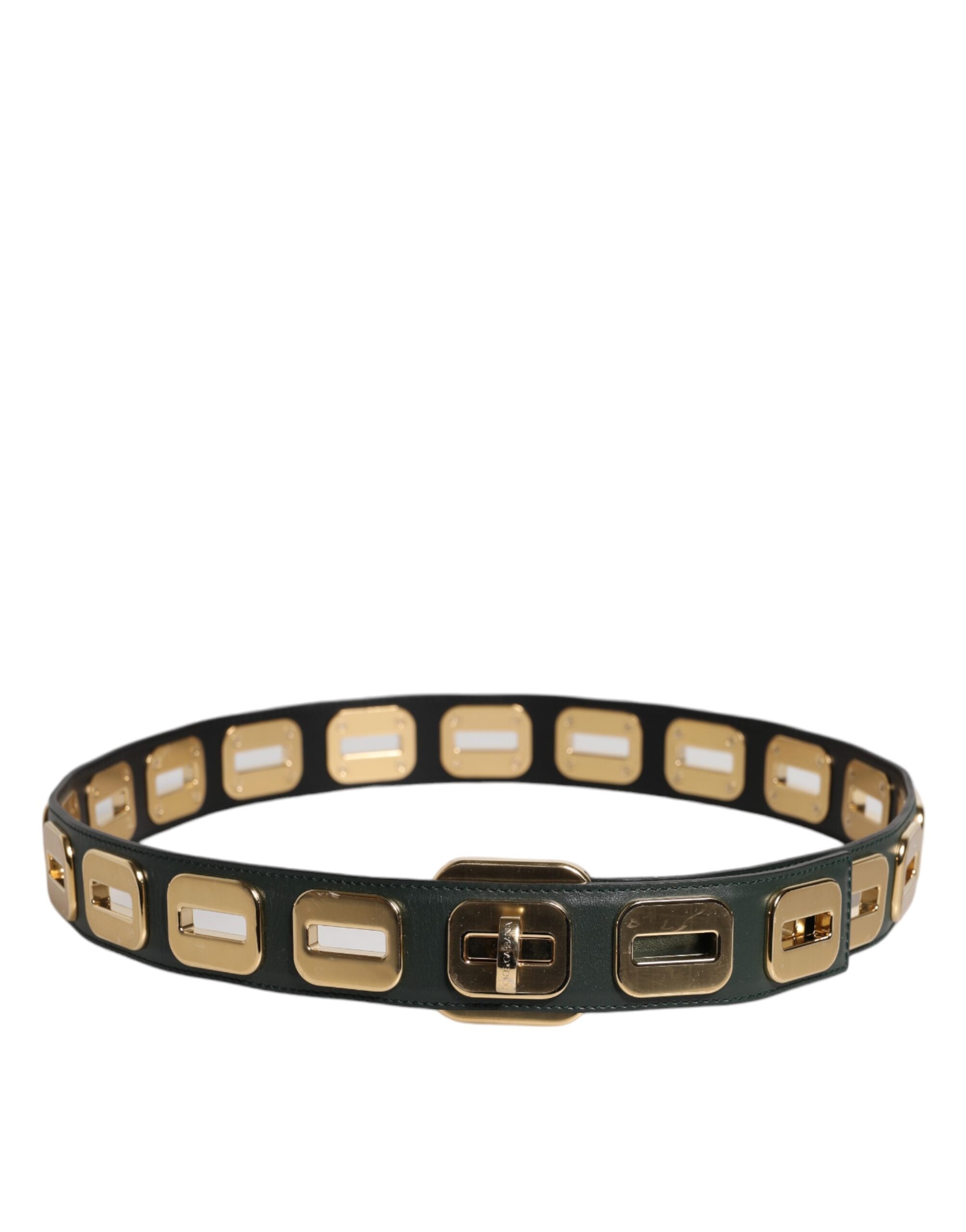 Dolce & Gabbana Green Leather Gold Tone Rotating Buckle Belt -   -  Dolce & Gabbana.