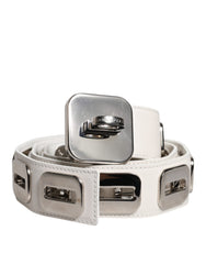 Dolce & Gabbana White Leather Gold Tone Rotating Buckle Belt -   -  Dolce & Gabbana.