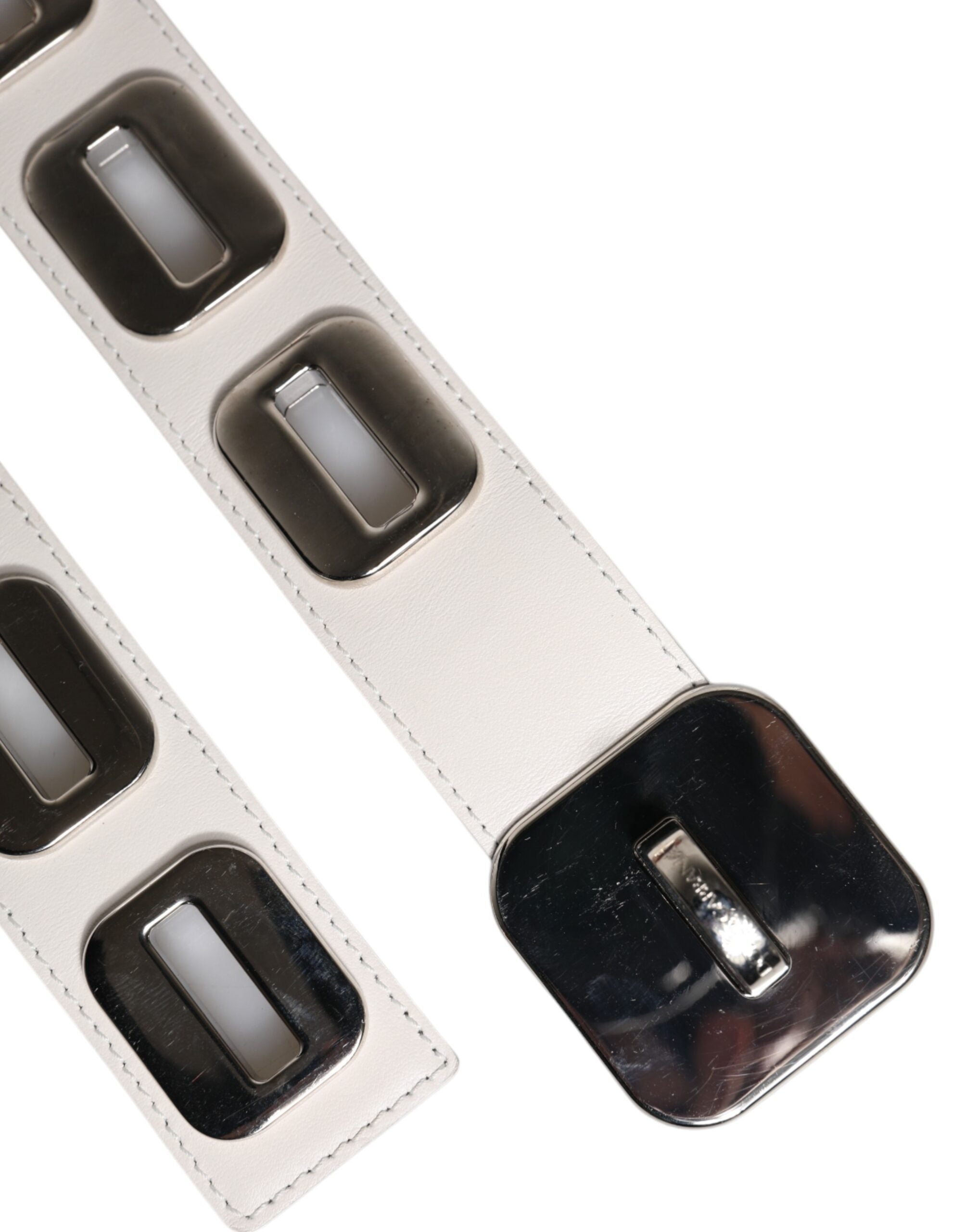 Dolce & Gabbana White Leather Gold Tone Rotating Buckle Belt -   -  Dolce & Gabbana.