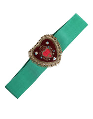 Dolce & Gabbana Green Stretch Wide Waist Heart Embellished Belt -   -  Dolce & Gabbana.