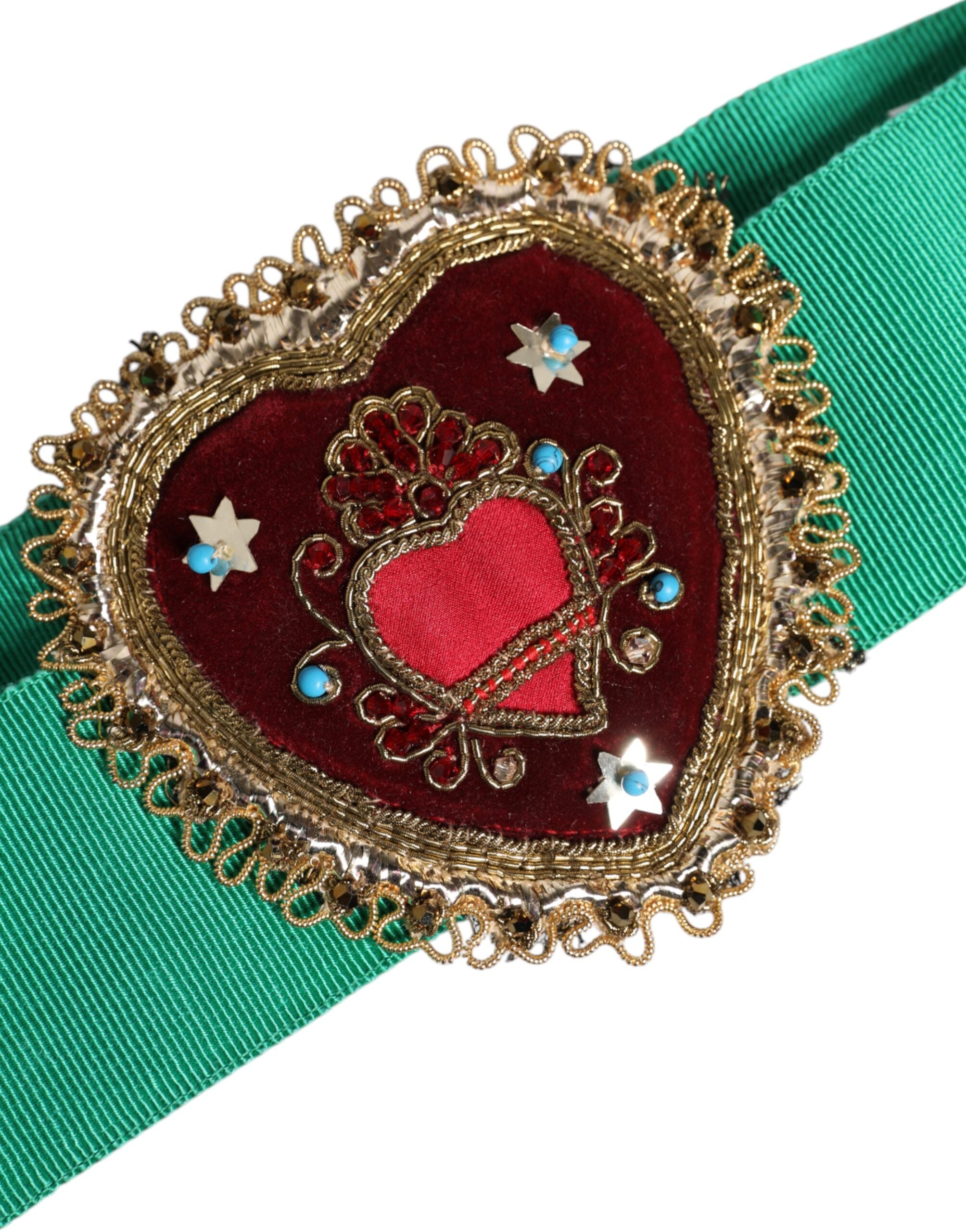 Dolce & Gabbana Green Stretch Wide Waist Heart Embellished Belt -   -  Dolce & Gabbana.