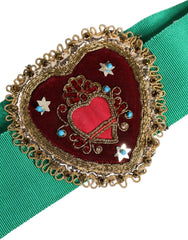 Dolce & Gabbana Green Stretch Wide Waist Heart Embellished Belt -   -  Dolce & Gabbana.