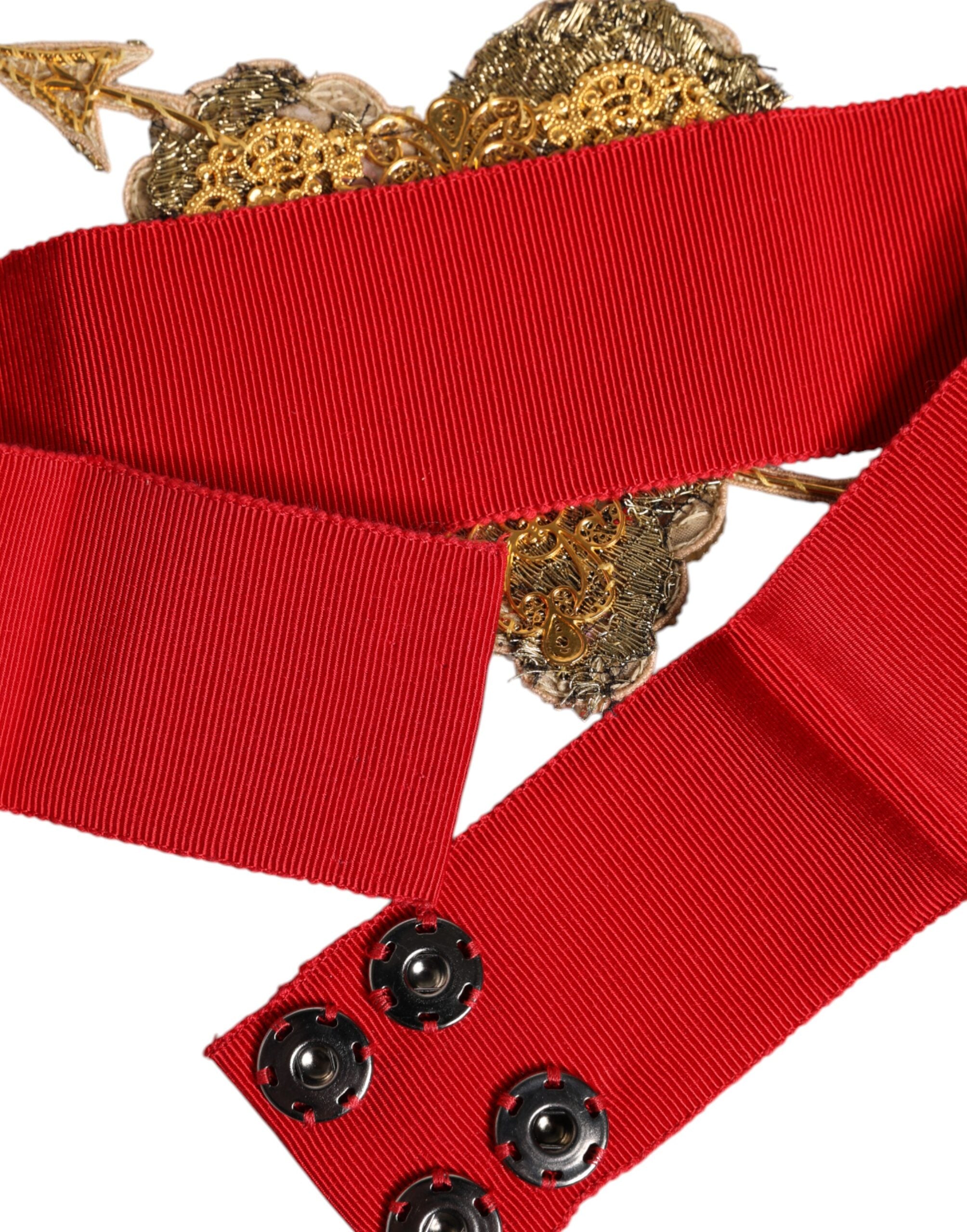 Dolce & Gabbana Red Stretch Wide Waist Heart Embellished Belt -   -  Dolce & Gabbana.