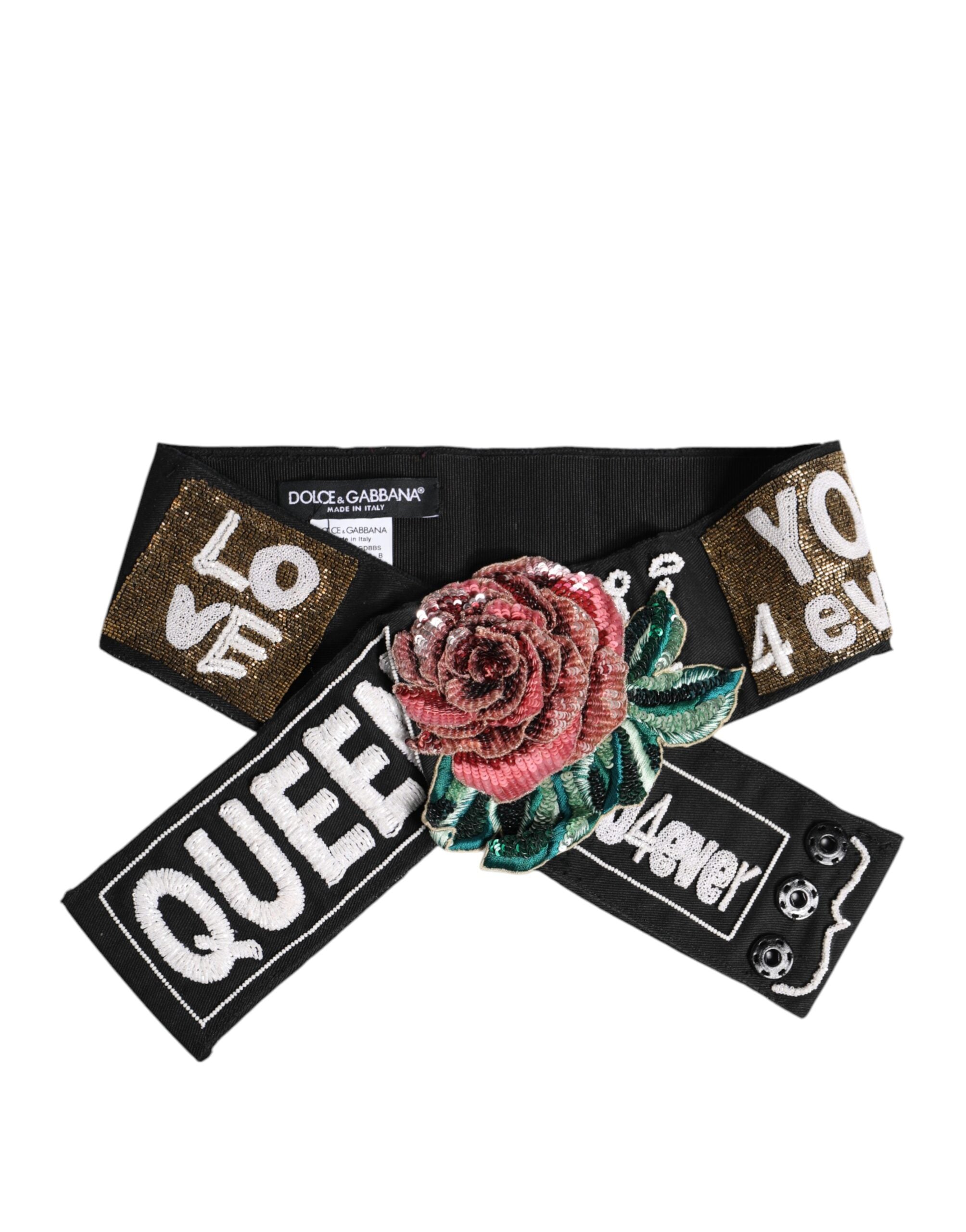 Dolce & Gabbana Black Stretch Multicolor Embellished Waist Belt -   -  Dolce & Gabbana.