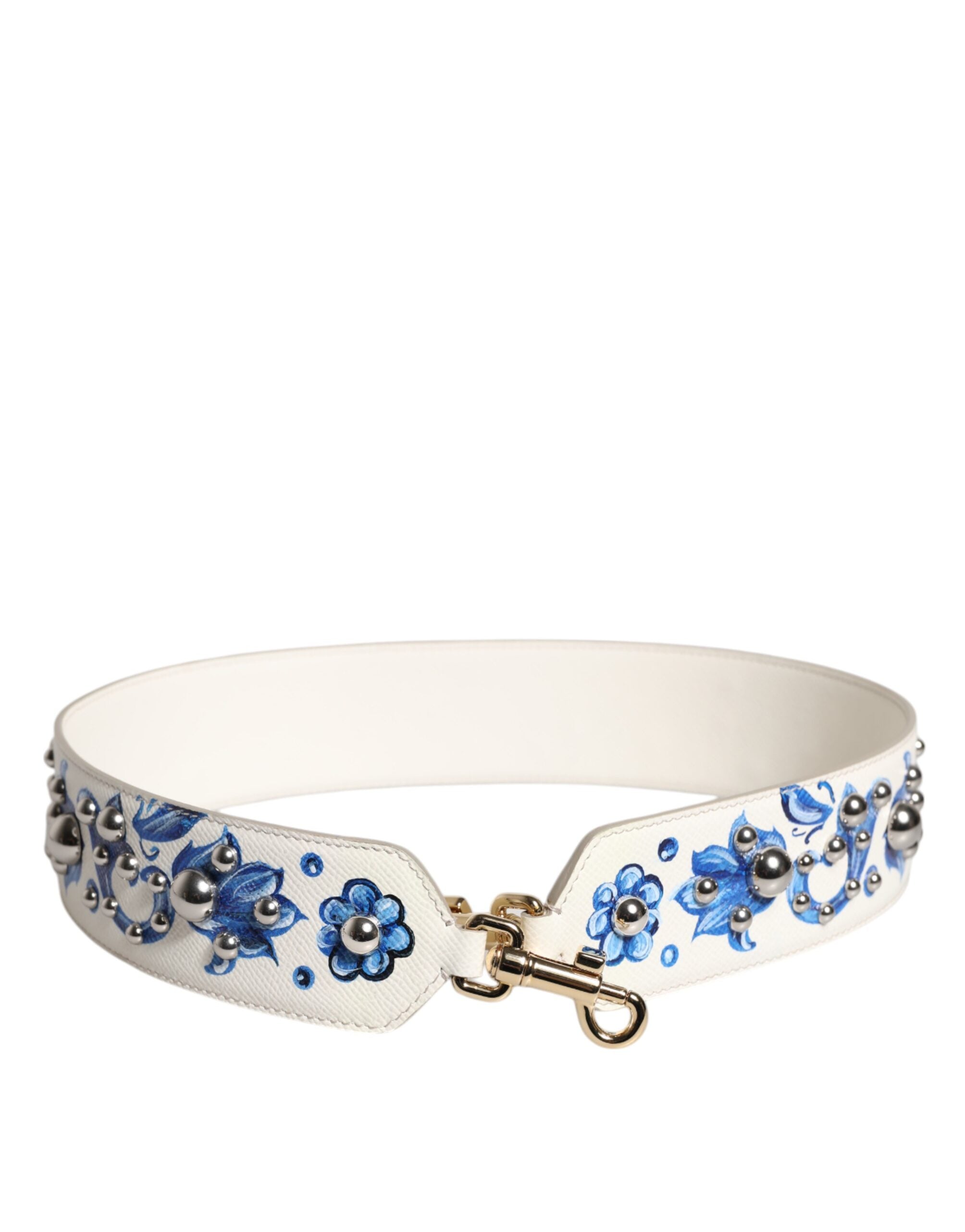 Dolce & Gabbana White Blue Floral Leather Stud Shoulder Strap -   -  Dolce & Gabbana.