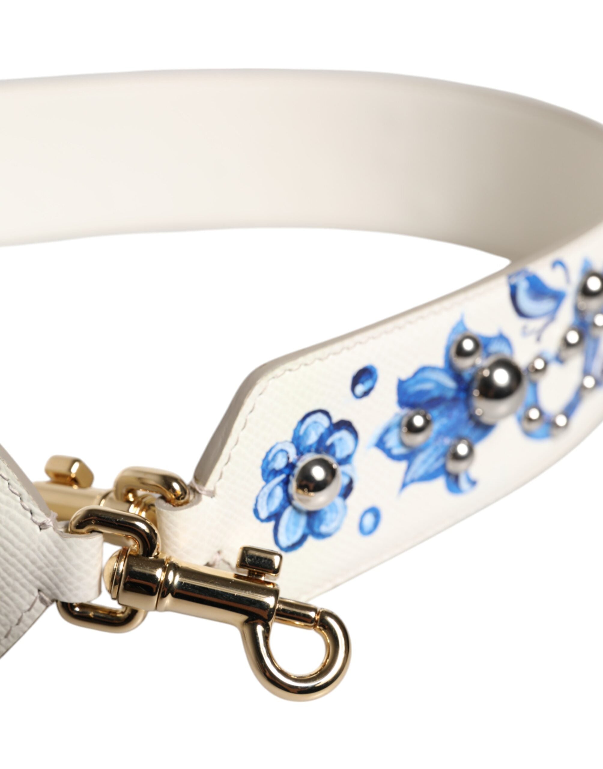 Dolce & Gabbana White Blue Floral Leather Stud Shoulder Strap -   -  Dolce & Gabbana.