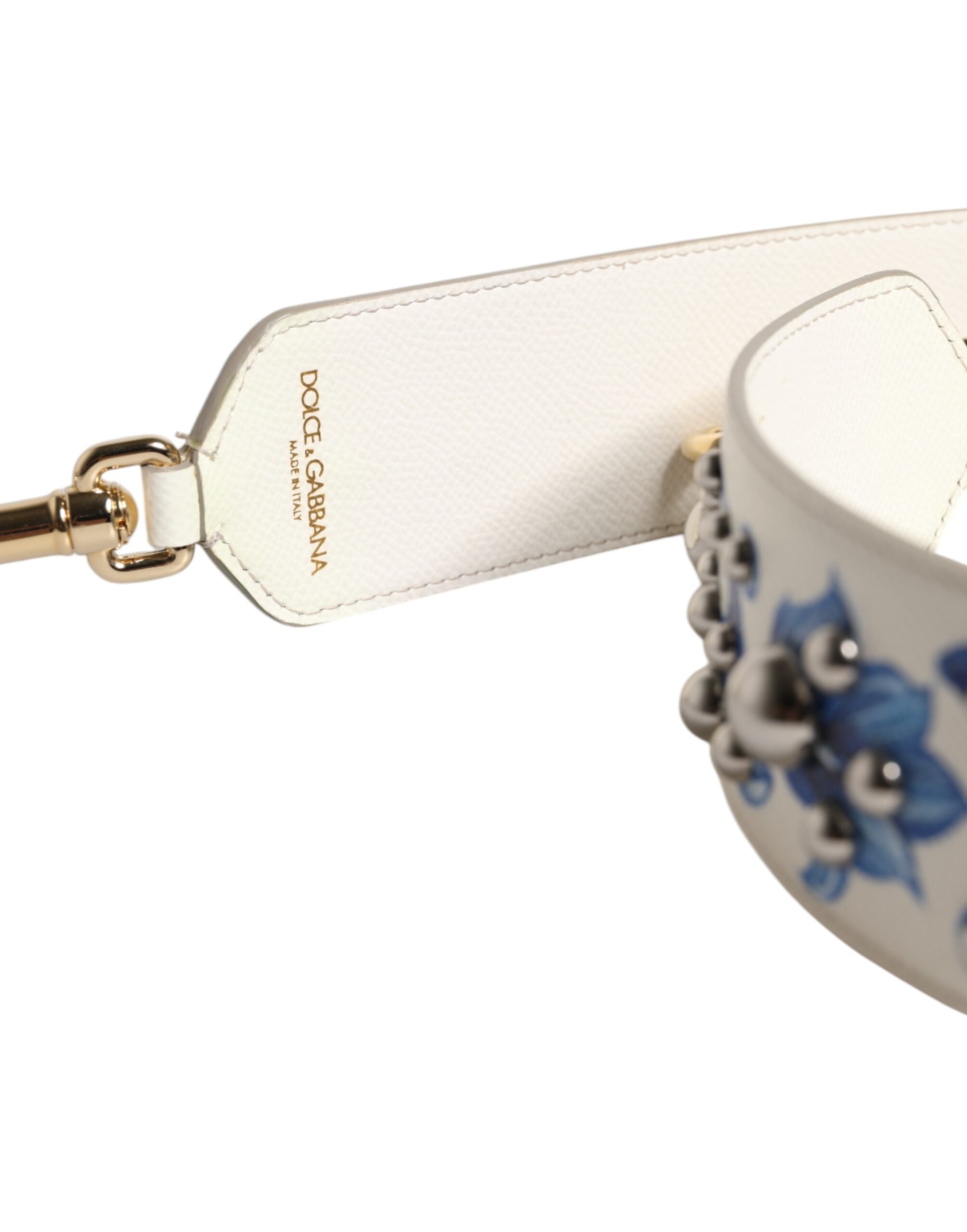 Dolce & Gabbana White Blue Floral Leather Stud Shoulder Strap -   -  Dolce & Gabbana.