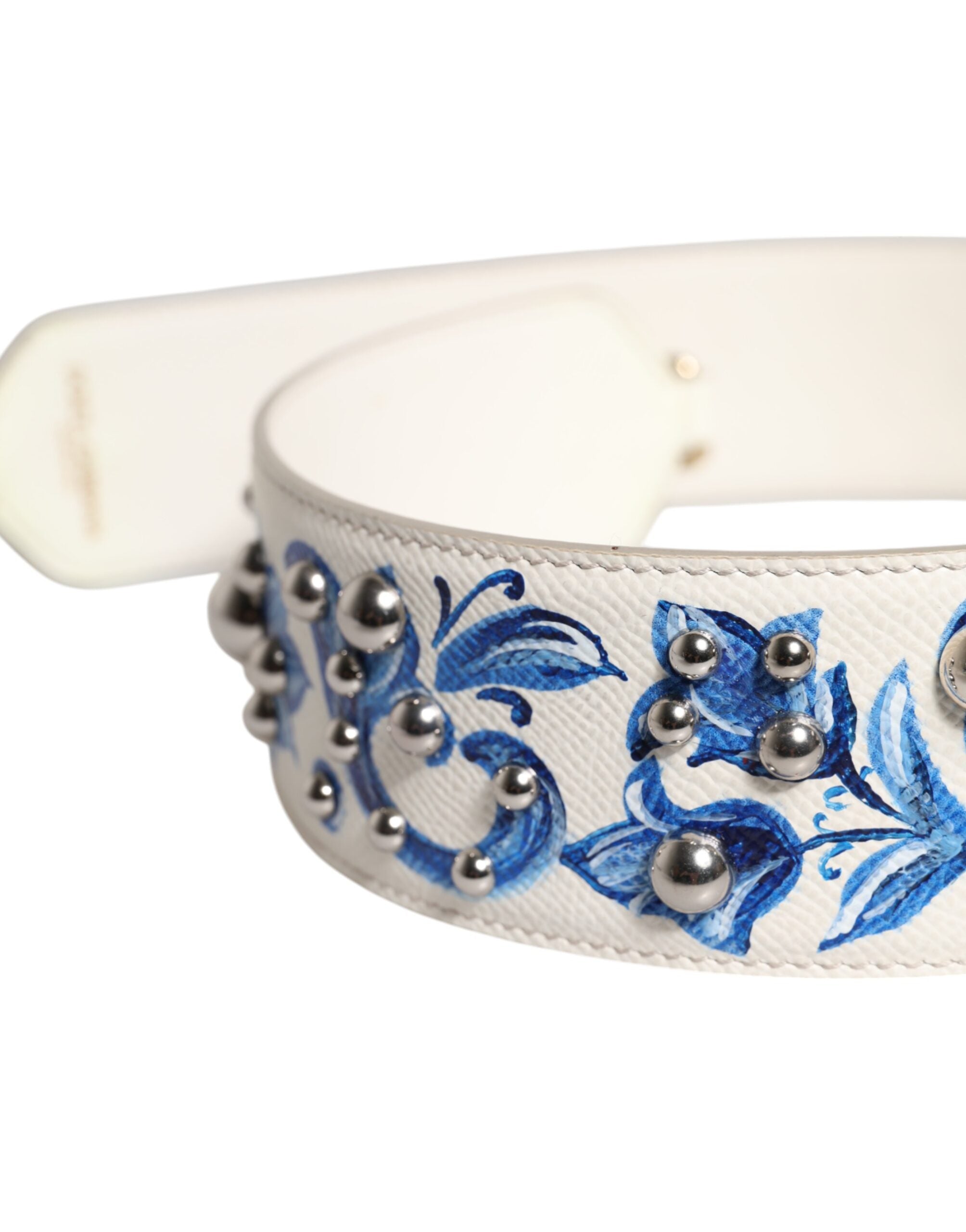 Dolce & Gabbana White Blue Floral Leather Stud Shoulder Strap -   -  Dolce & Gabbana.