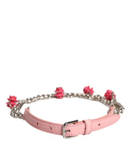 Dolce & Gabbana Pink Embelished Roses Textured Leather Belt -   -  Dolce & Gabbana.