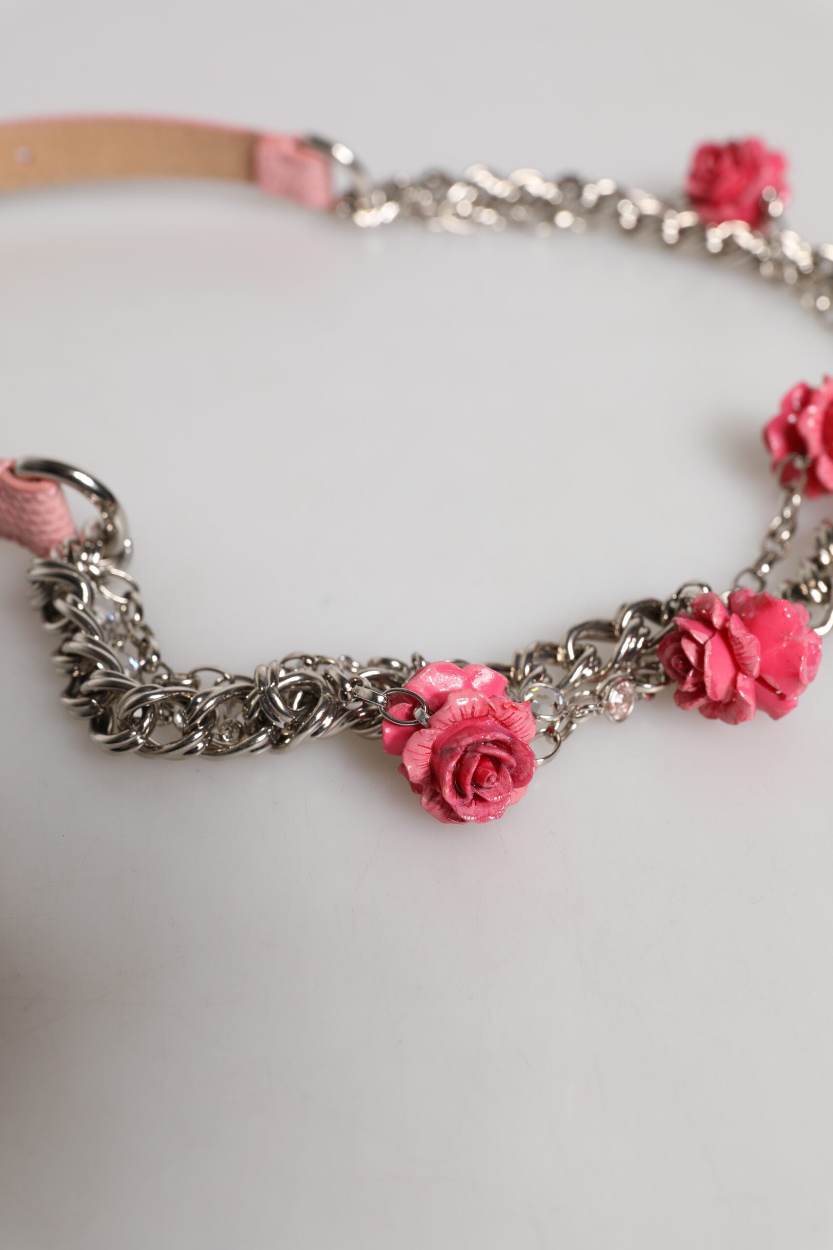 Dolce & Gabbana Pink Embelished Roses Textured Leather Belt -   -  Dolce & Gabbana.