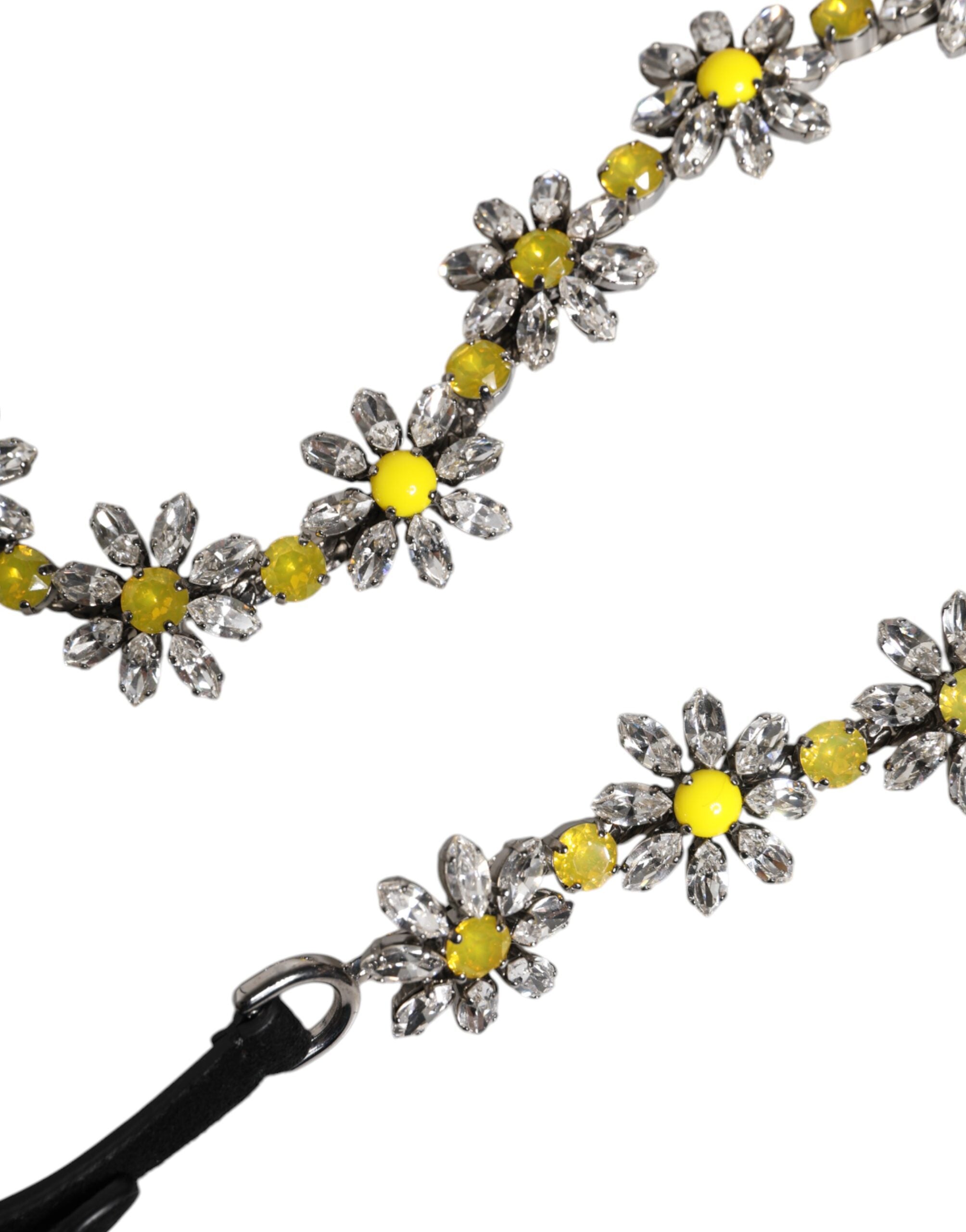 Dolce & Gabbana Black Leather Daisy Crystal Embellish Waist Belt -   -  Dolce & Gabbana.