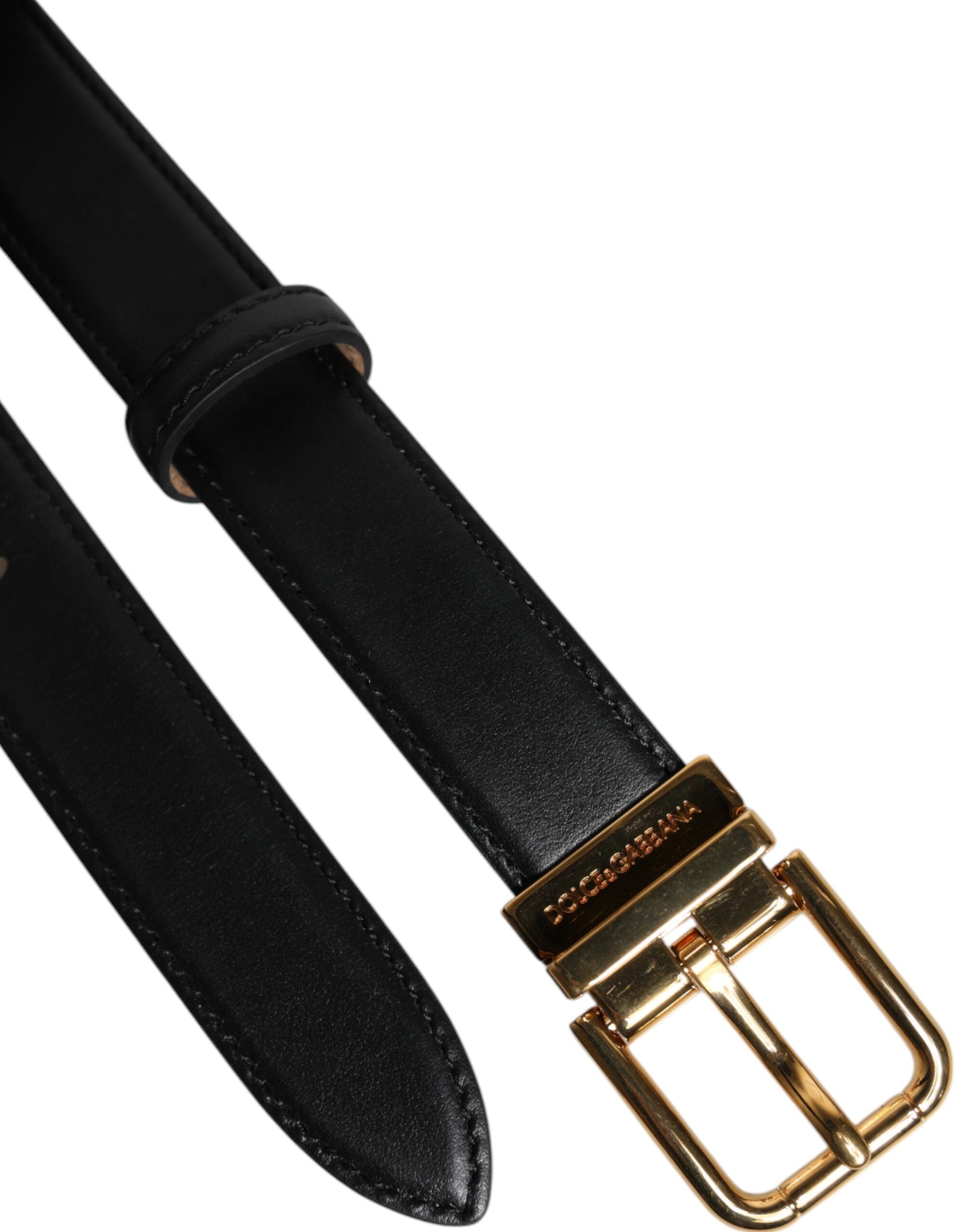Dolce & Gabbana Black Leather Logo Metal Waist Buckle Belt -   -  Dolce & Gabbana.