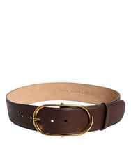 Dolce & Gabbana Brown Leather Waist Gold Metal Buckle Belt -   -  Dolce & Gabbana.