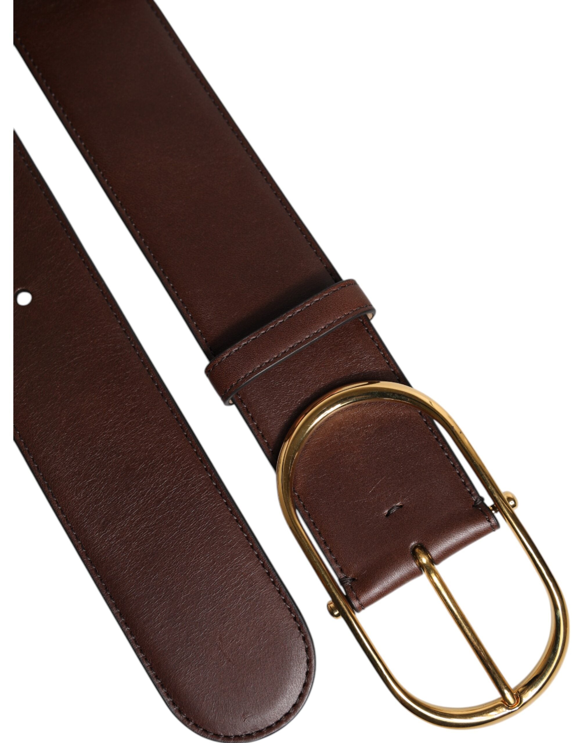 Dolce & Gabbana Brown Leather Waist Gold Metal Buckle Belt -   -  Dolce & Gabbana.