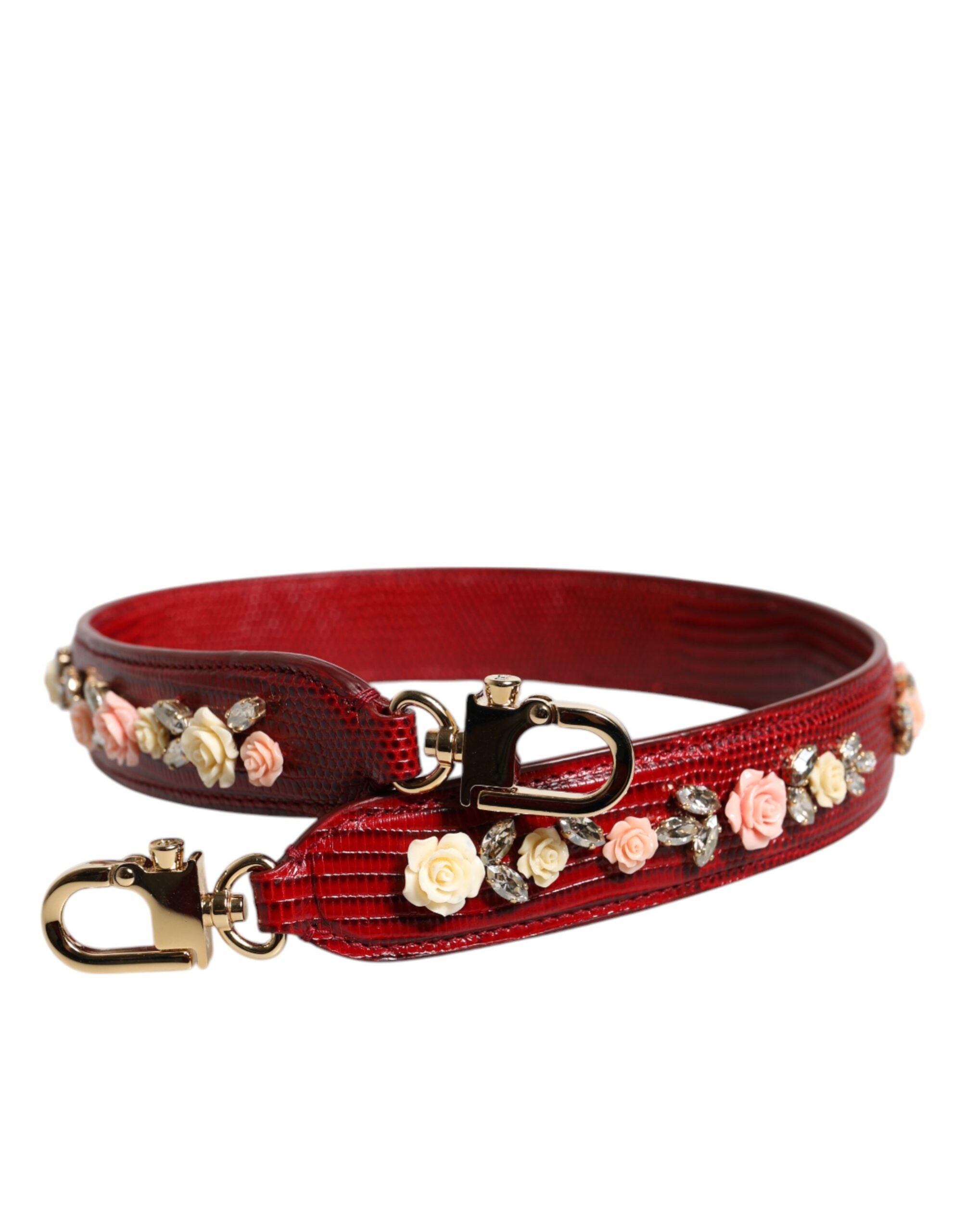 Dolce & Gabbana Red Leather Floral Embellish Bag Shoulder Strap -   -  Dolce & Gabbana.