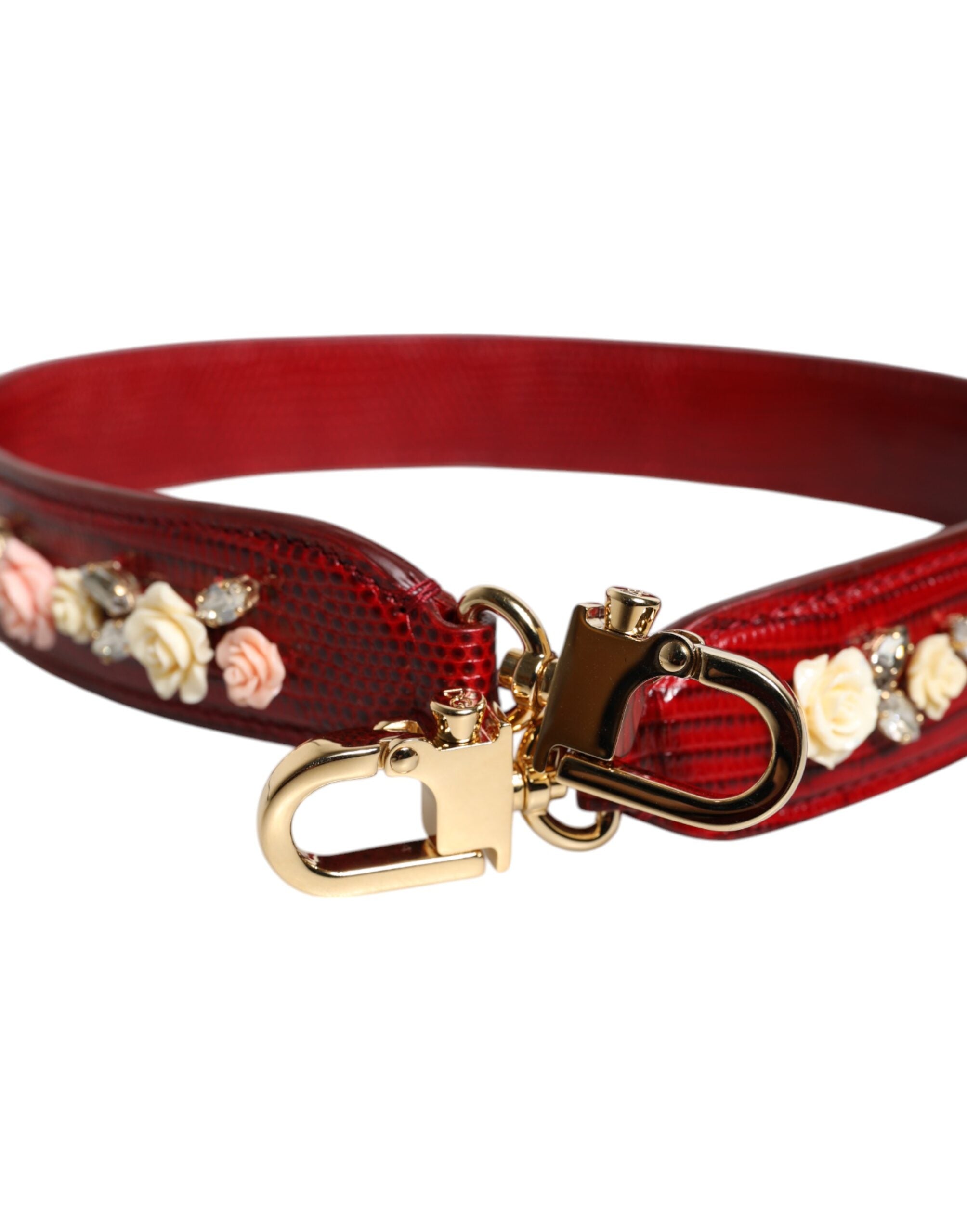 Dolce & Gabbana Red Leather Floral Embellish Bag Shoulder Strap -   -  Dolce & Gabbana.
