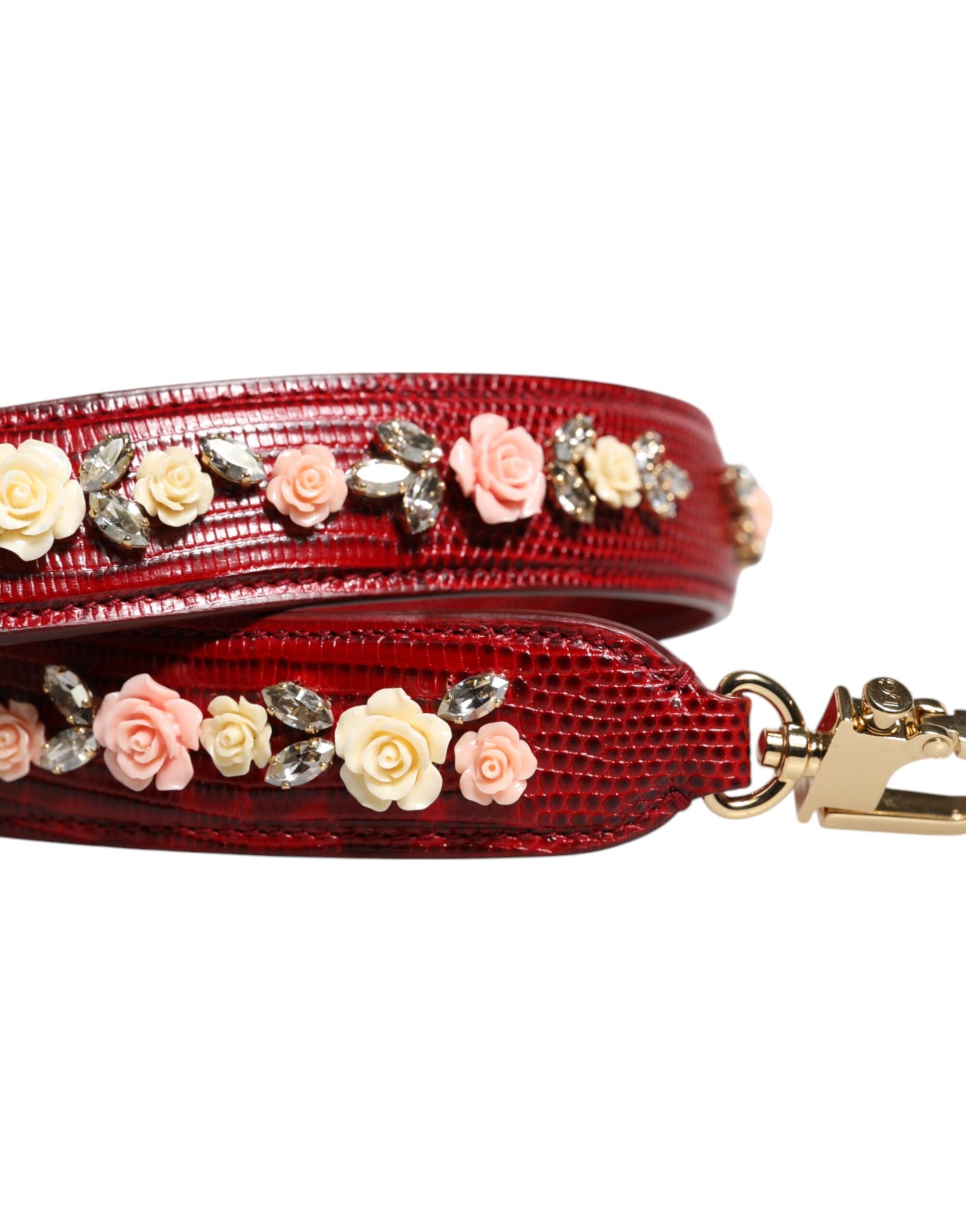 Dolce & Gabbana Red Leather Floral Embellish Bag Shoulder Strap -   -  Dolce & Gabbana.