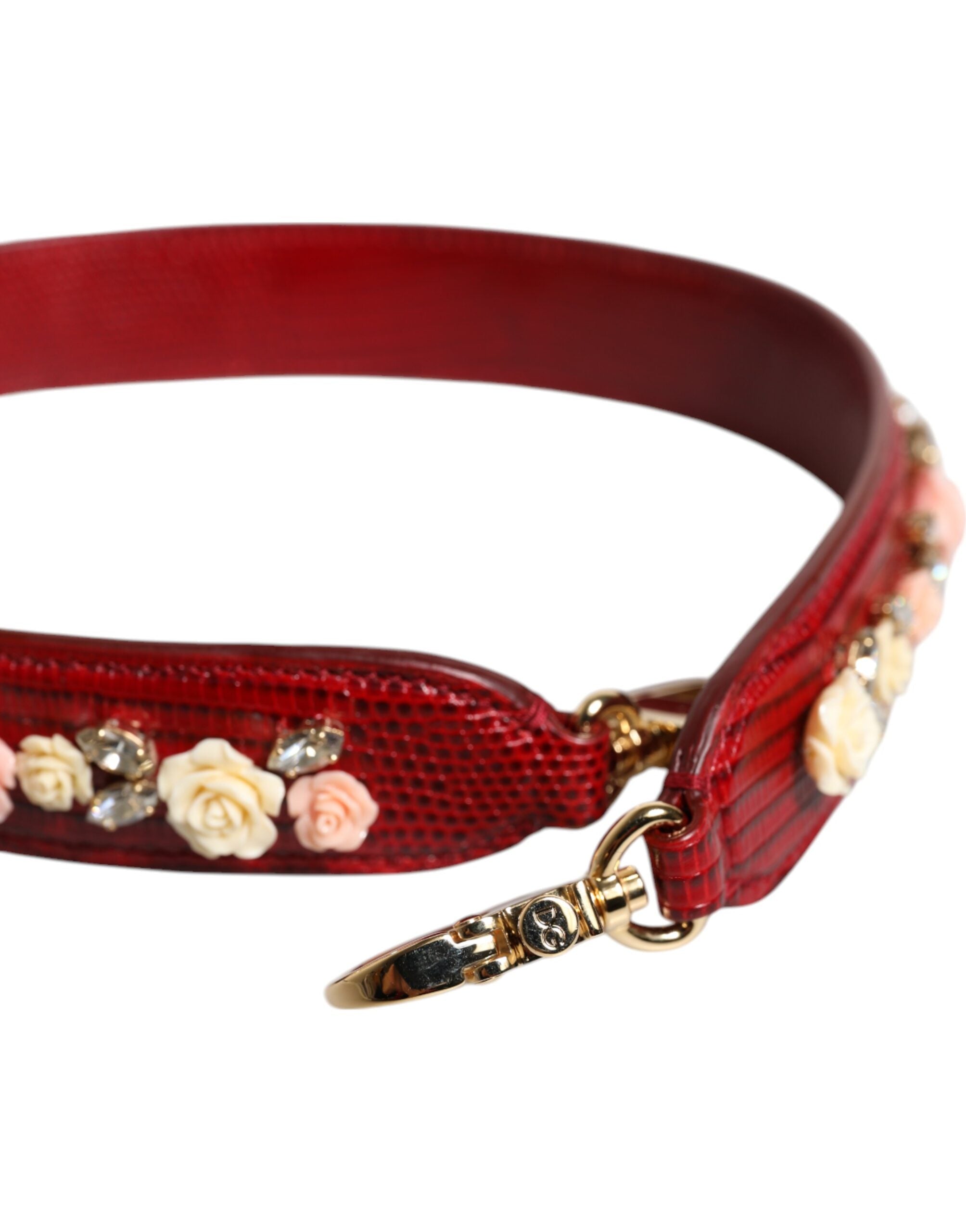 Dolce & Gabbana Red Leather Floral Embellish Bag Shoulder Strap -   -  Dolce & Gabbana.