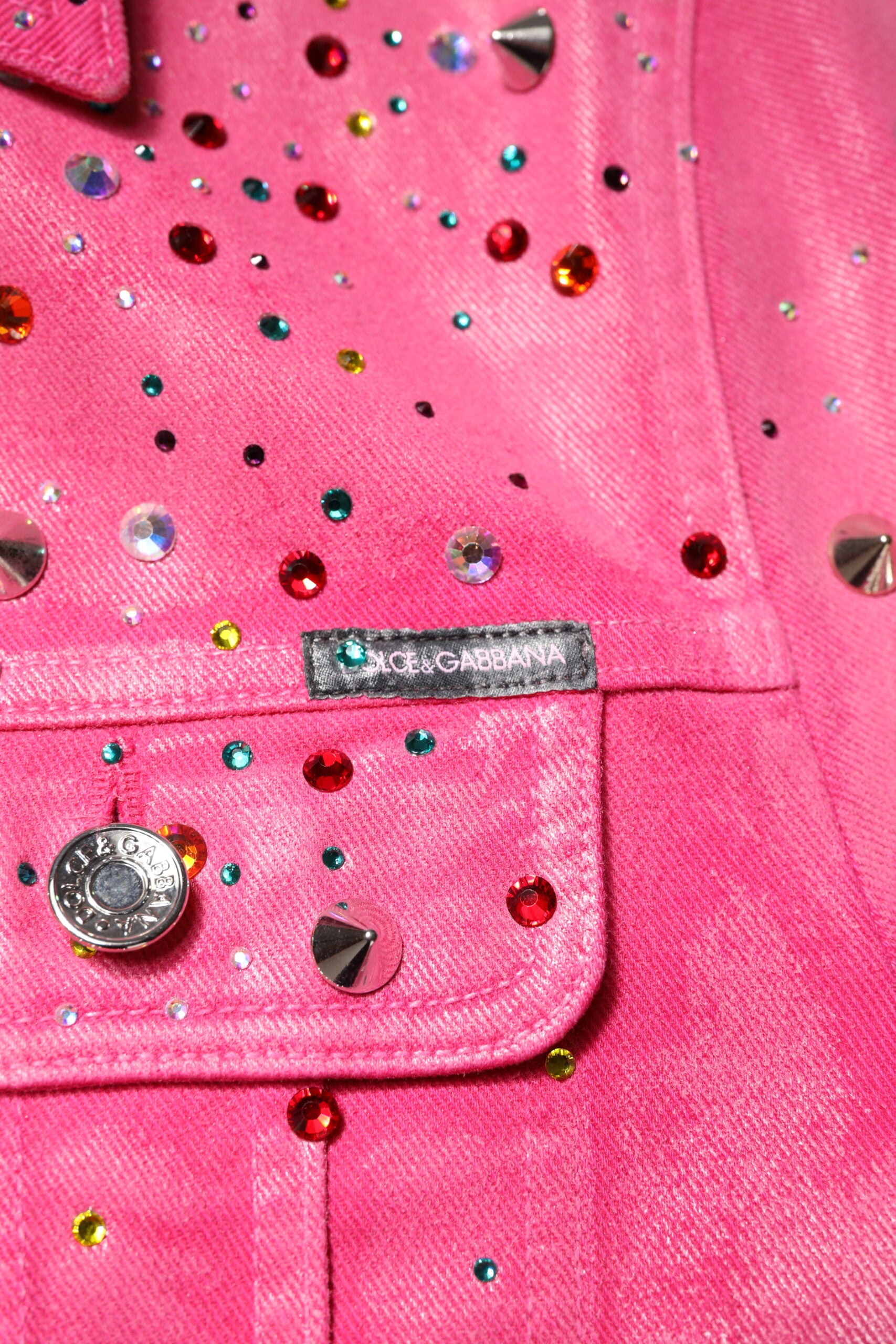 Dolce & Gabbana Pink Crystal Embellished Cotton Denim Jacket -   -  Dolce & Gabbana.