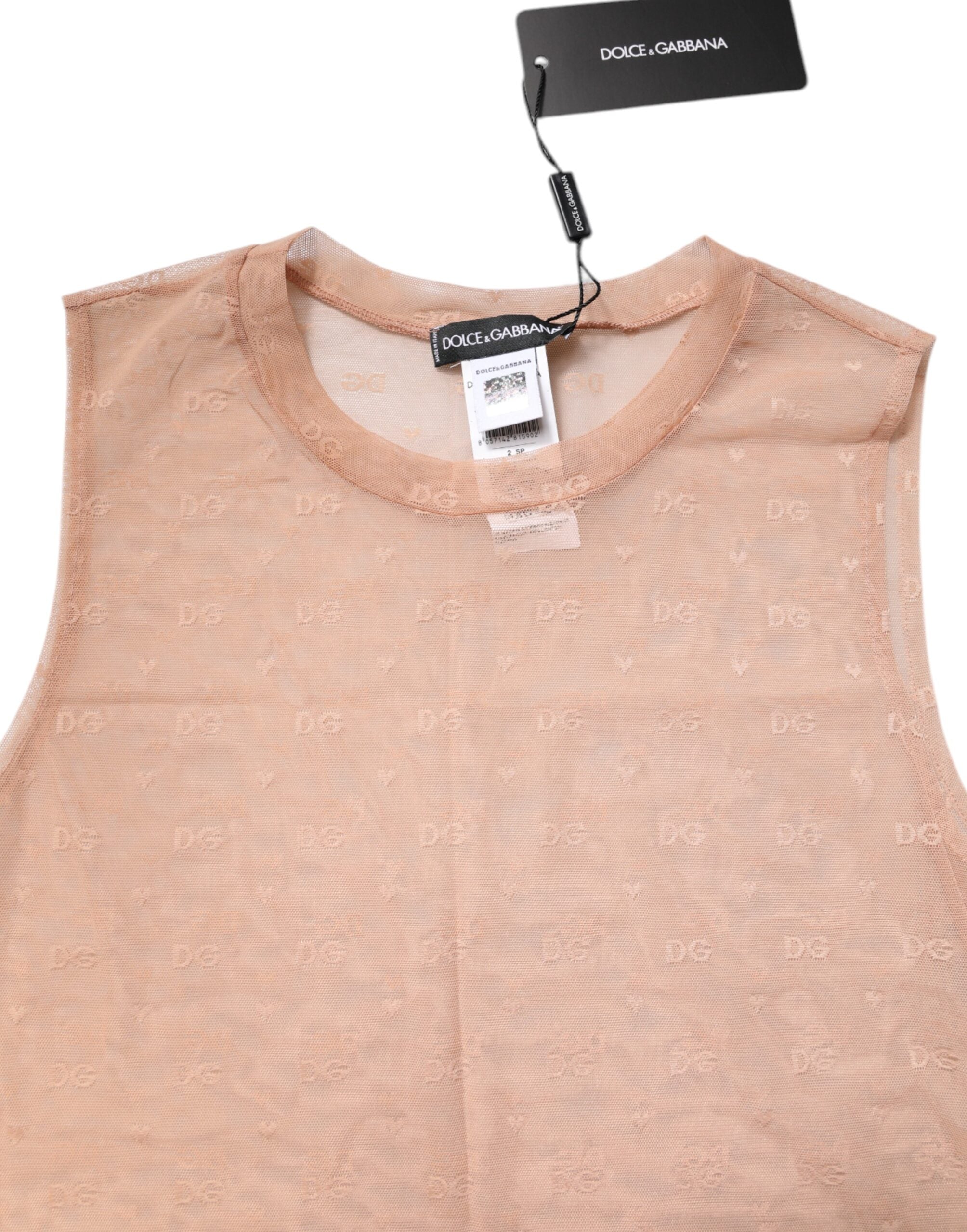 Dolce & Gabbana Beige Nylon Logo Monogram Sleeveless Tank Top -   -  Dolce & Gabbana.