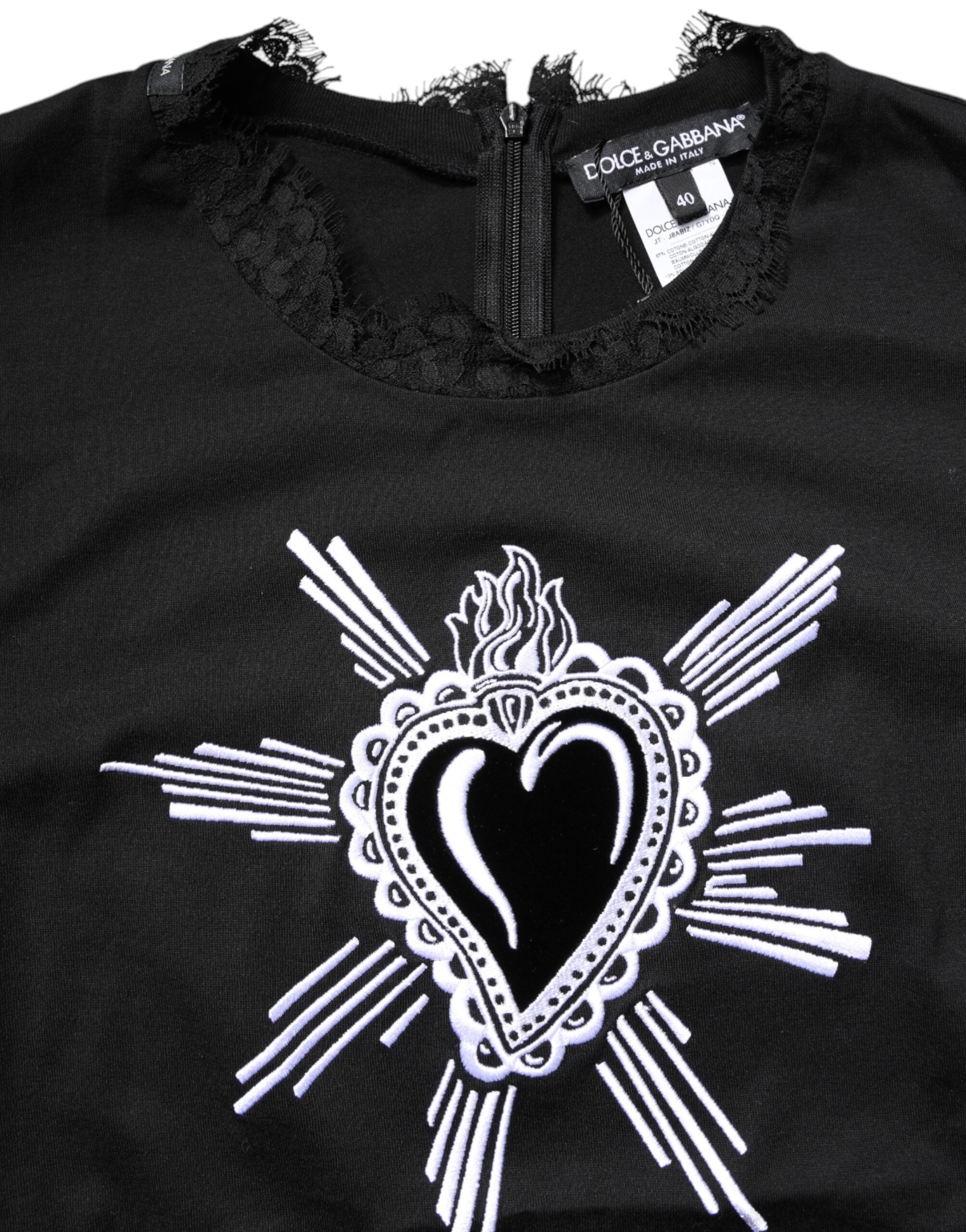 Dolce & Gabbana Black Lace Sheer Sacred Heart Crew Neck Top -   -  Dolce & Gabbana.