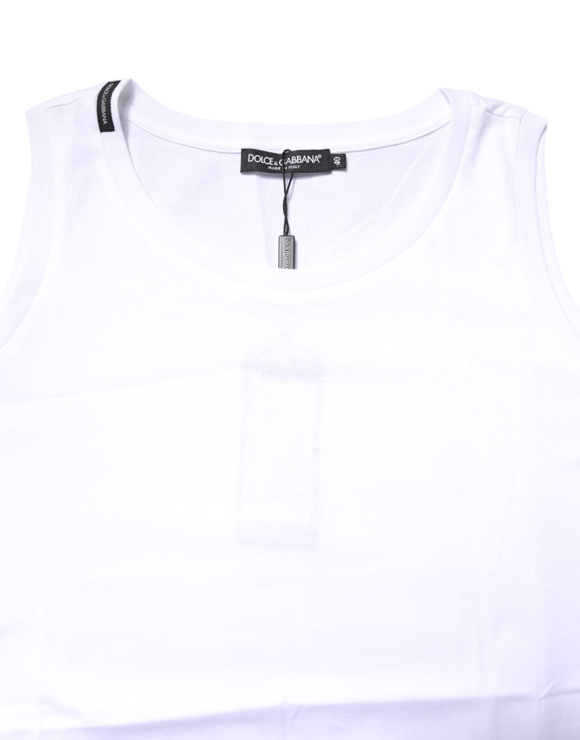 Dolce & Gabbana White Cotton Sleeveless Crew Neck T-shirt -   -  Dolce & Gabbana.