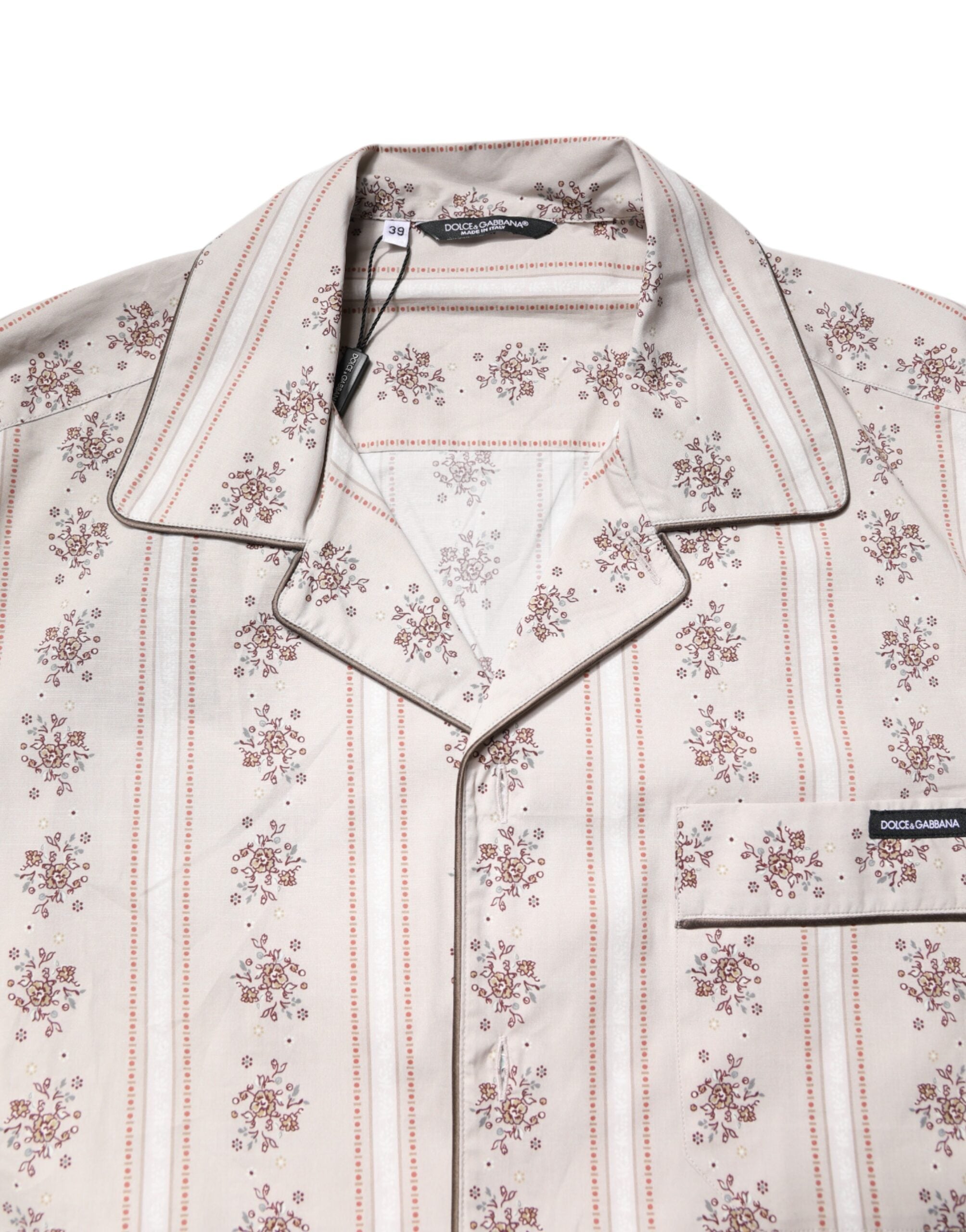 Dolce & Gabbana Beige Floral Print Cotton Men Pajama Set Sleepwear -   -  Dolce & Gabbana.