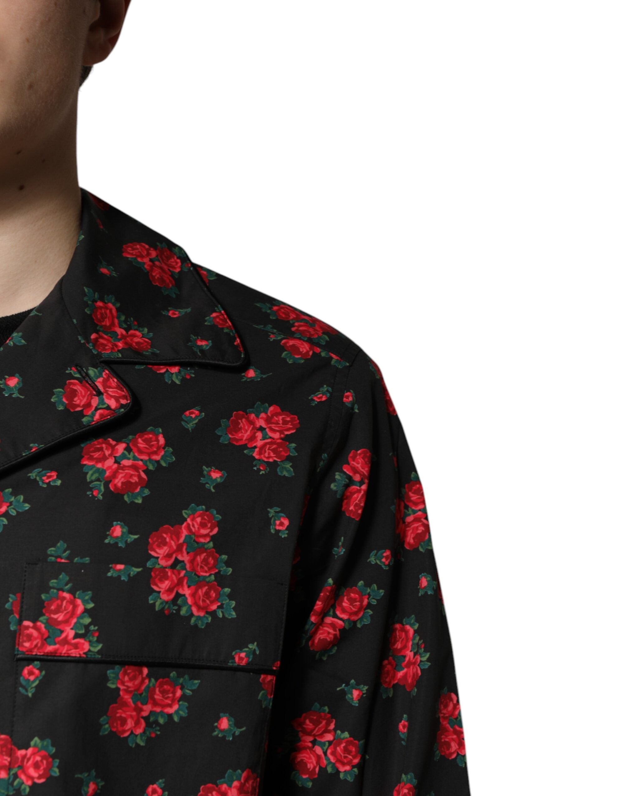 Dolce & Gabbana Black Floral Print Cotton Men Pajama Set Sleepwear -   -  Dolce & Gabbana.