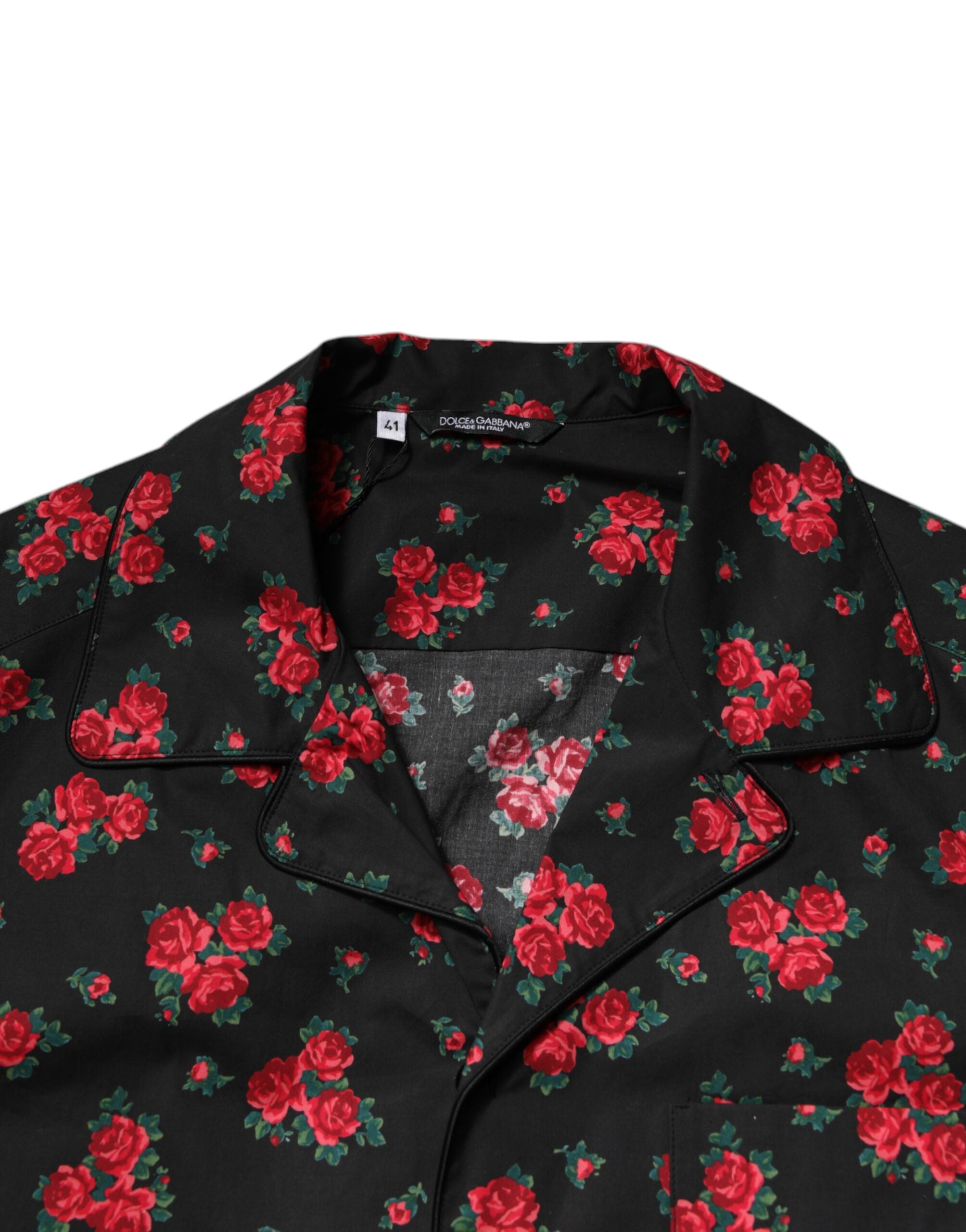 Dolce & Gabbana Black Floral Print Cotton Men Pajama Set Sleepwear -   -  Dolce & Gabbana.