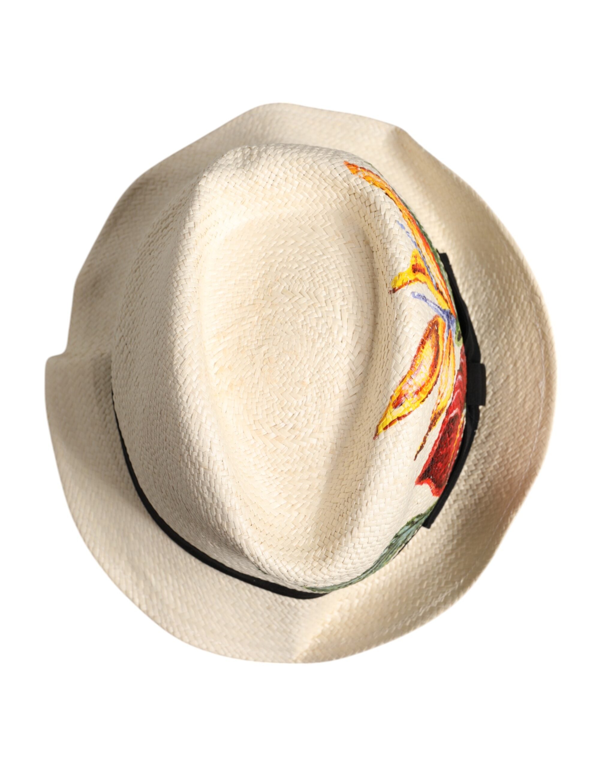 Dolce & Gabbana Beige Floral Print Straw Wide Brim Fedora Hat -   -  Dolce & Gabbana.