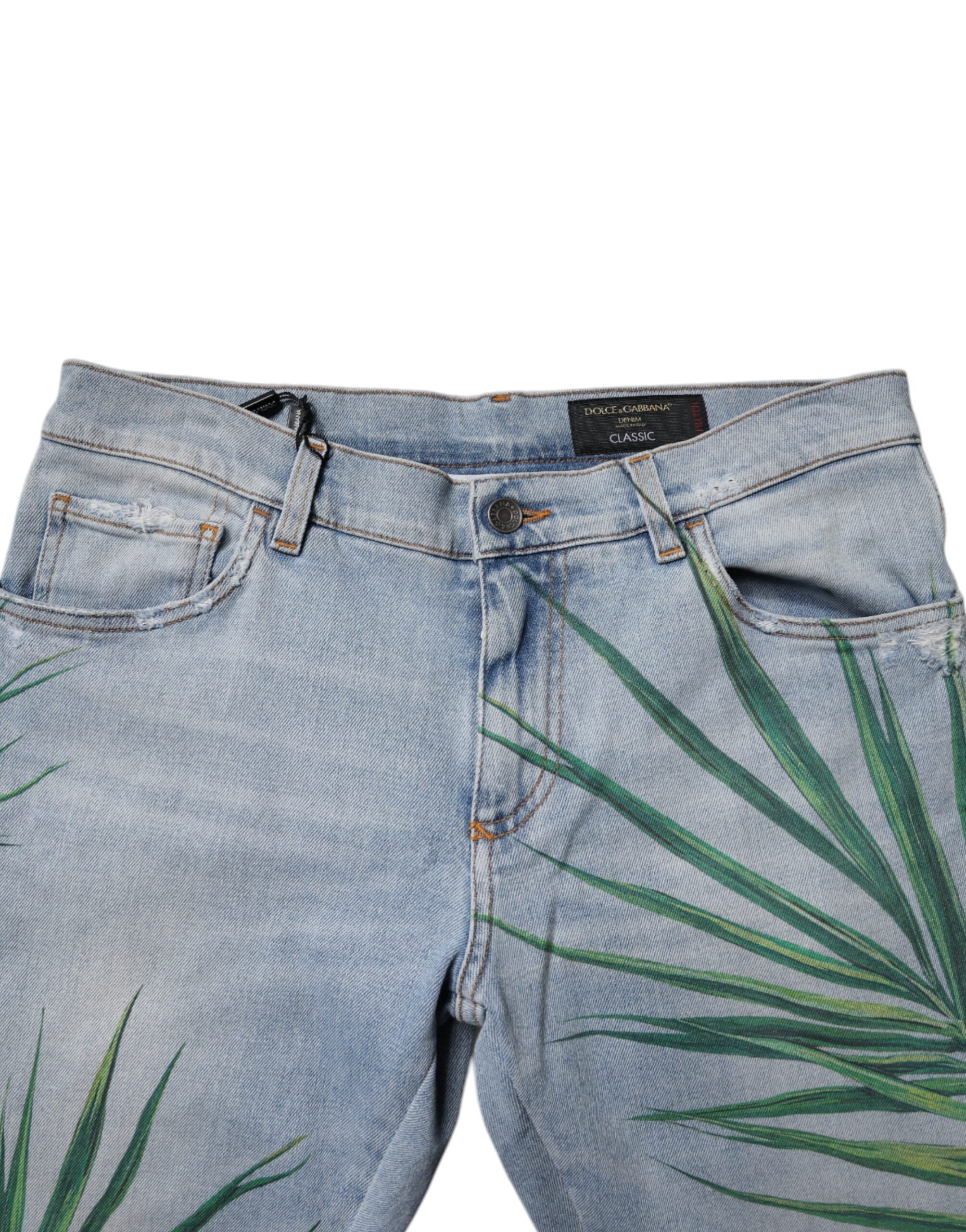 Dolce & Gabbana Light Blue Leaf Cotton Classic Men Denim Jeans -   -  Dolce & Gabbana.