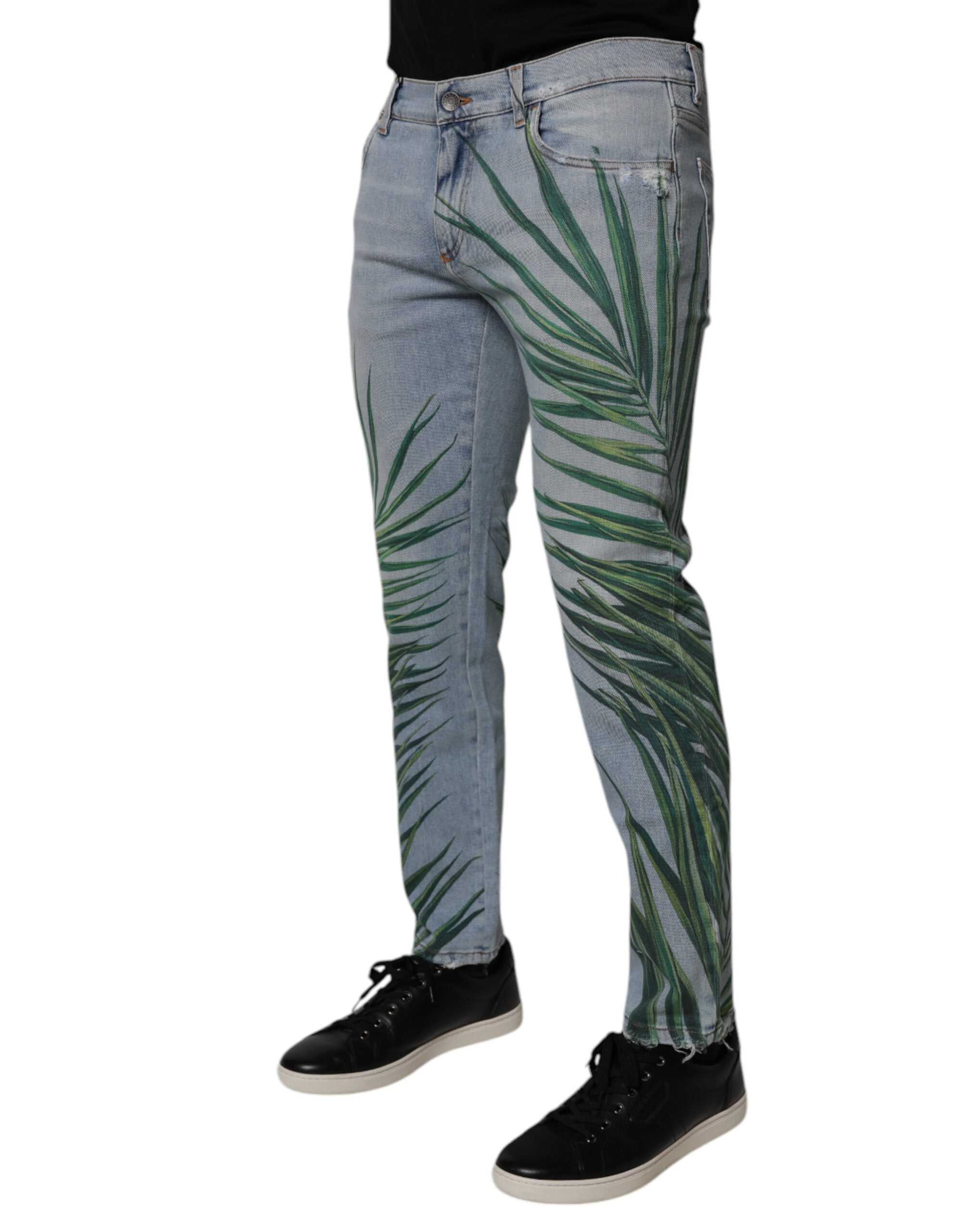 Dolce & Gabbana Light Blue Leaf Cotton Classic Men Denim Jeans -   -  Dolce & Gabbana.