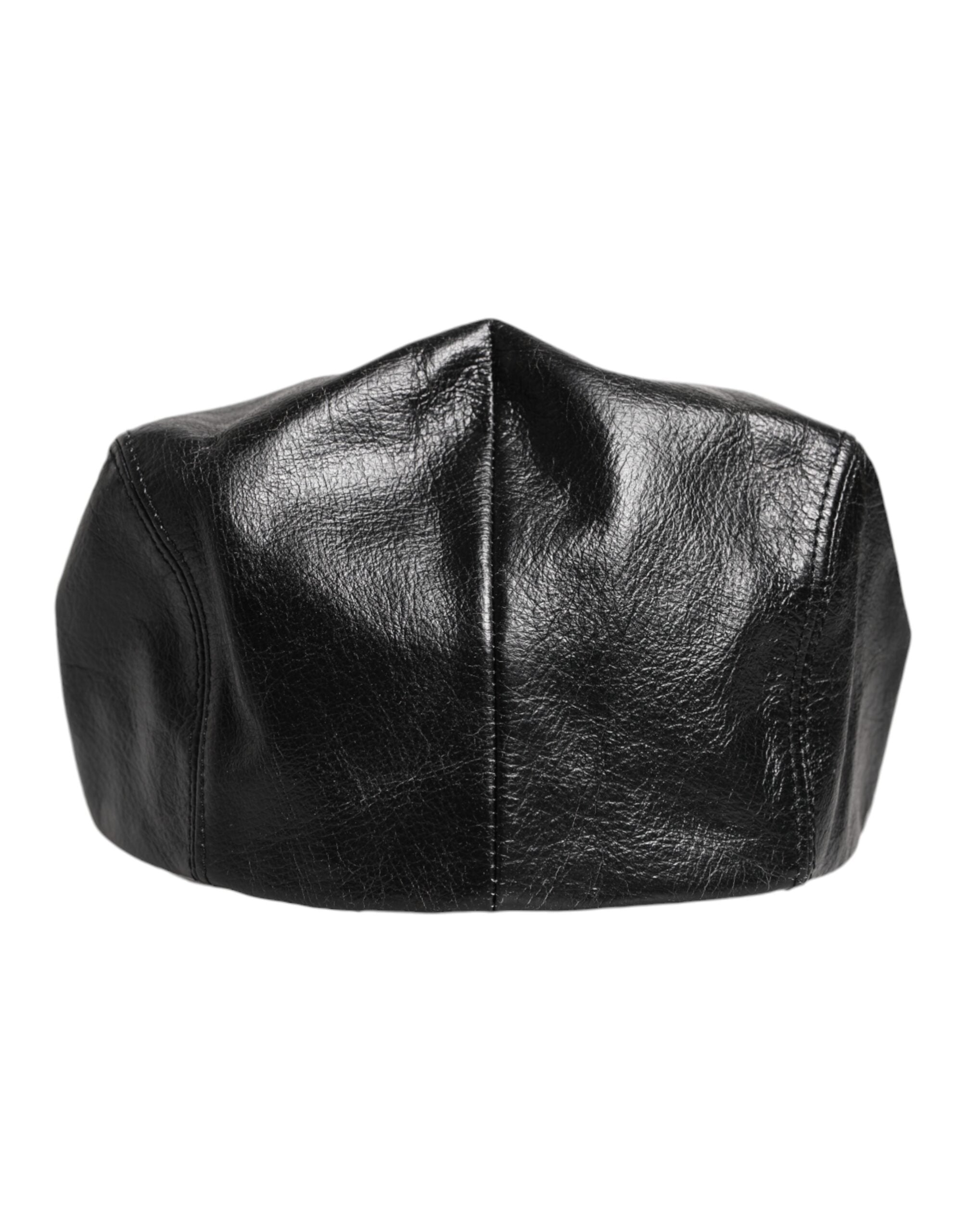 Dolce & Gabbana Black Calf Newsboy Capello Cabbie Hat -   -  Dolce & Gabbana.