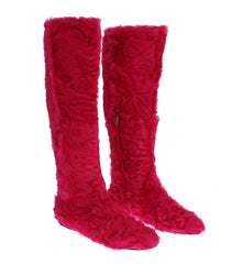 Dolce & Gabbana Pink Lamb Fur Leather Flat Boots -   -  Dolce & Gabbana.