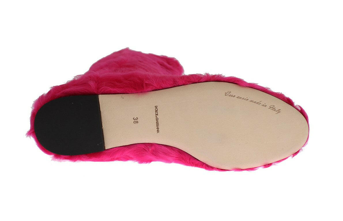 Dolce & Gabbana Pink Lamb Fur Leather Flat Boots -   -  Dolce & Gabbana.