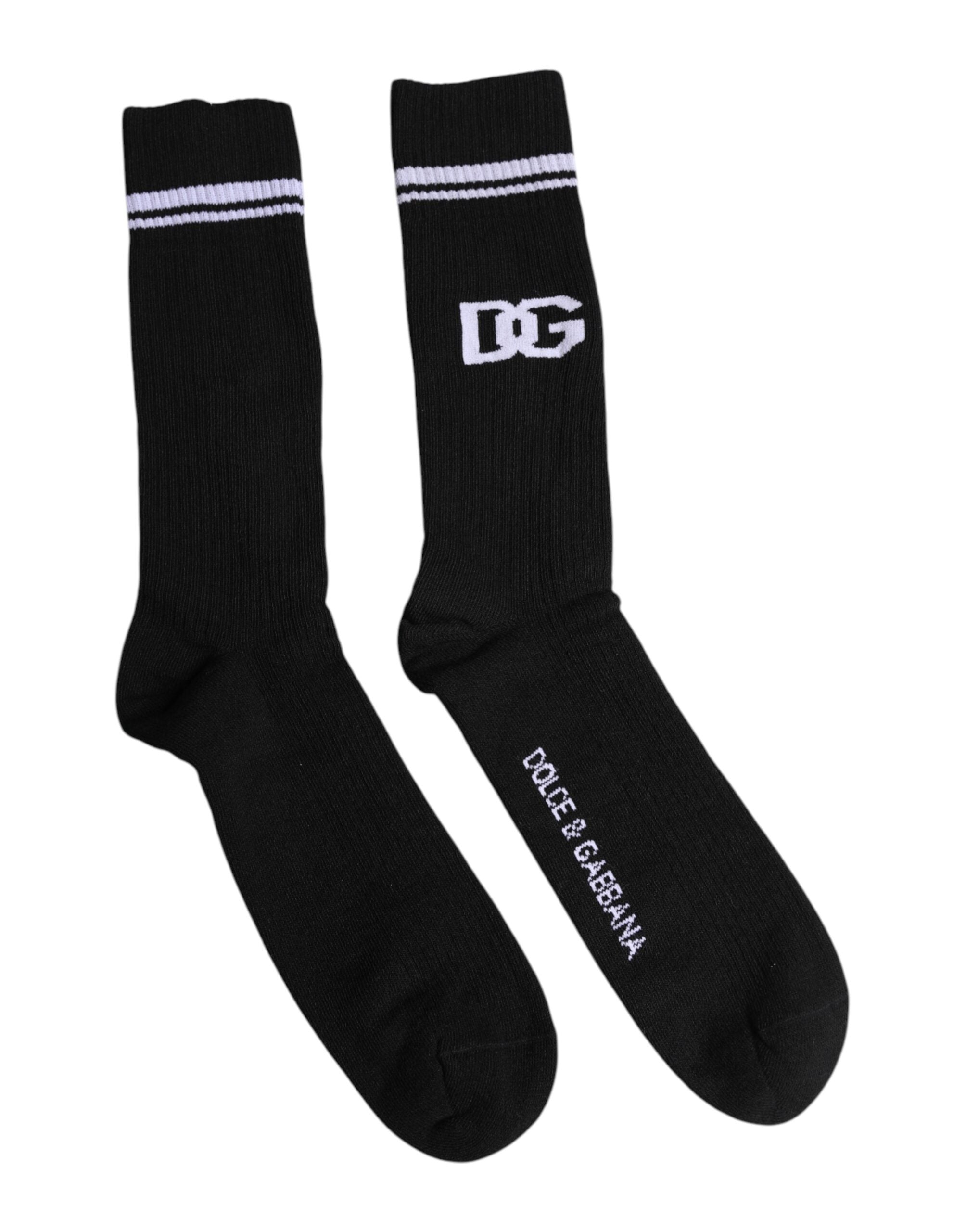 Dolce & Gabbana Black Cotton DG Logo Mid Calf Men Socks -   -  Dolce & Gabbana.