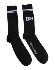 Dolce & Gabbana Black Cotton DG Logo Mid Calf Men Socks -   -  Dolce & Gabbana.