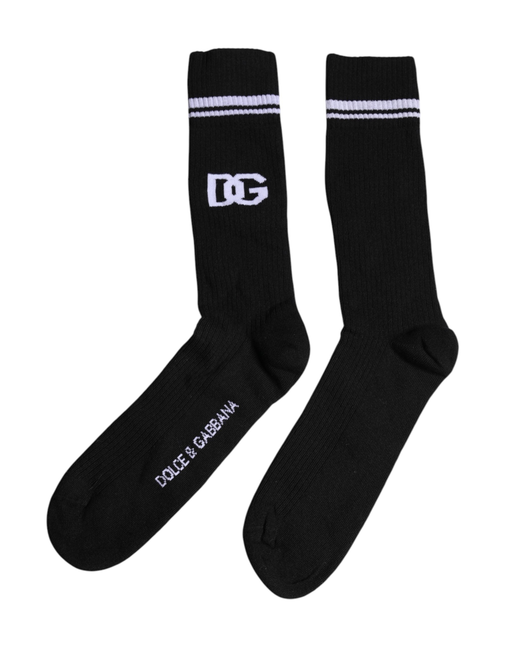 Dolce & Gabbana Black Cotton DG Logo Mid Calf Men Socks -   -  Dolce & Gabbana.