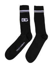Dolce & Gabbana Black Cotton DG Logo Mid Calf Men Socks -   -  Dolce & Gabbana.