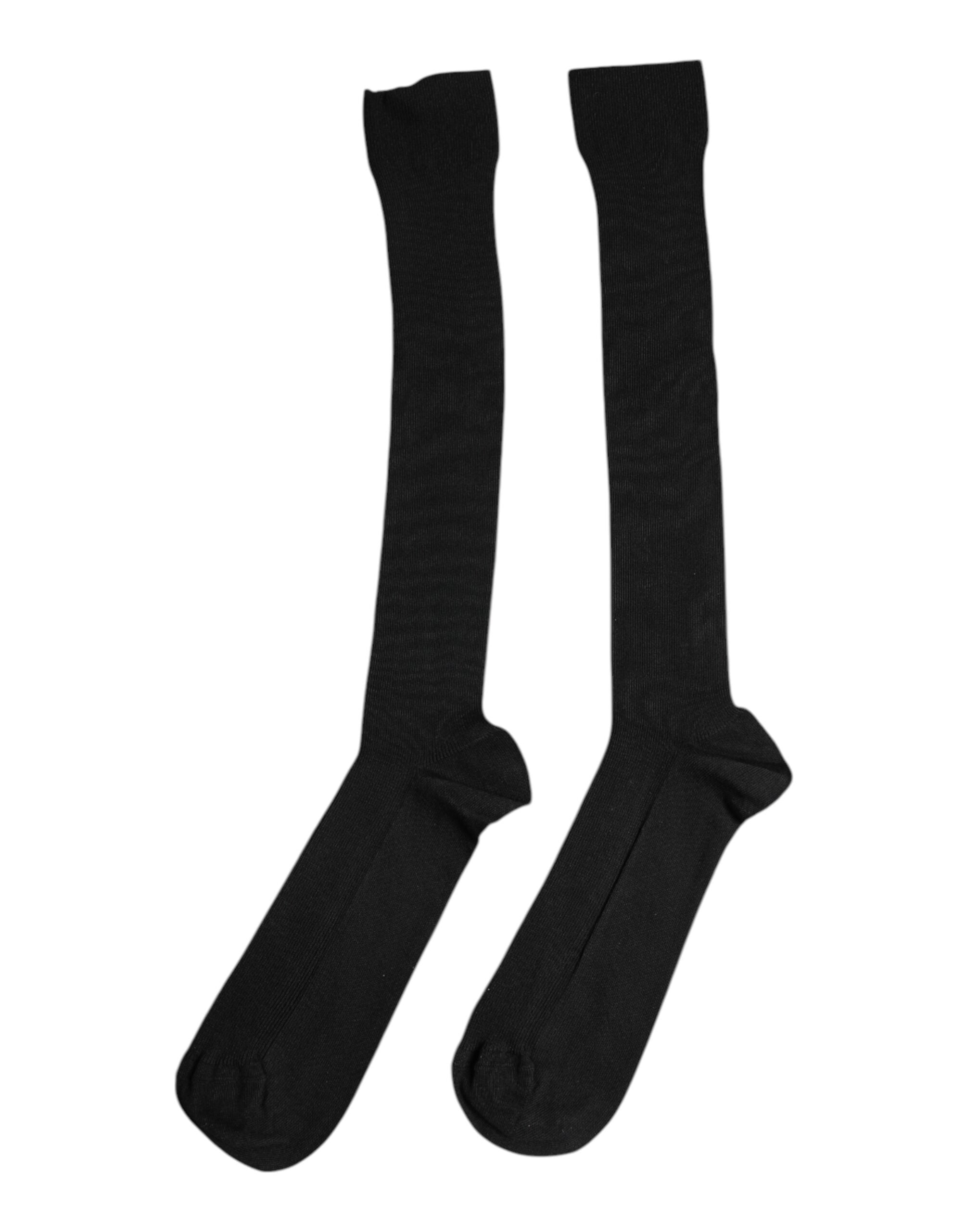 Dolce & Gabbana Black Viscose Logo Over The Calf Socks -   -  Dolce & Gabbana.