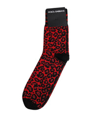 Dolce & Gabbana Black Red Leopard Mid Calf Men Socks -   -  Dolce & Gabbana.
