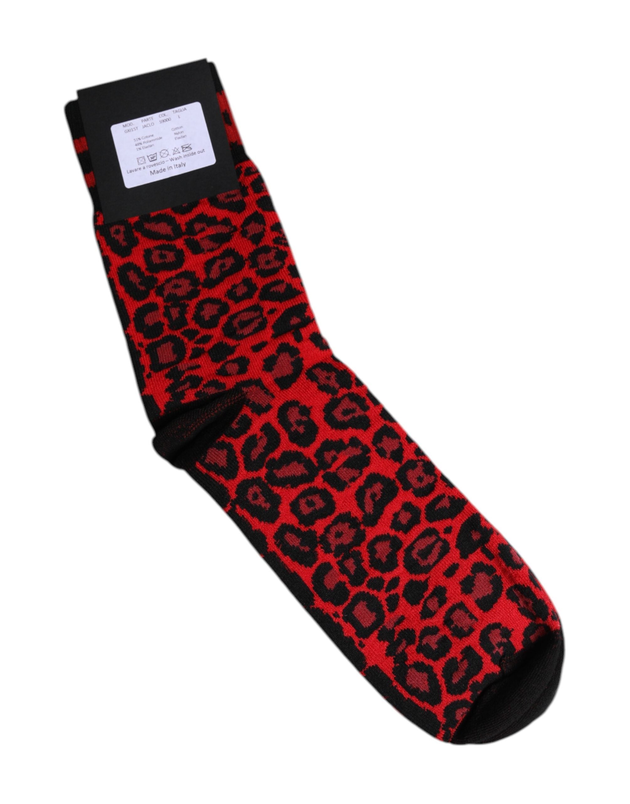 Dolce & Gabbana Black Red Leopard Mid Calf Men Socks -   -  Dolce & Gabbana.