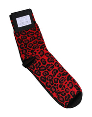 Dolce & Gabbana Black Red Leopard Mid Calf Men Socks -   -  Dolce & Gabbana.