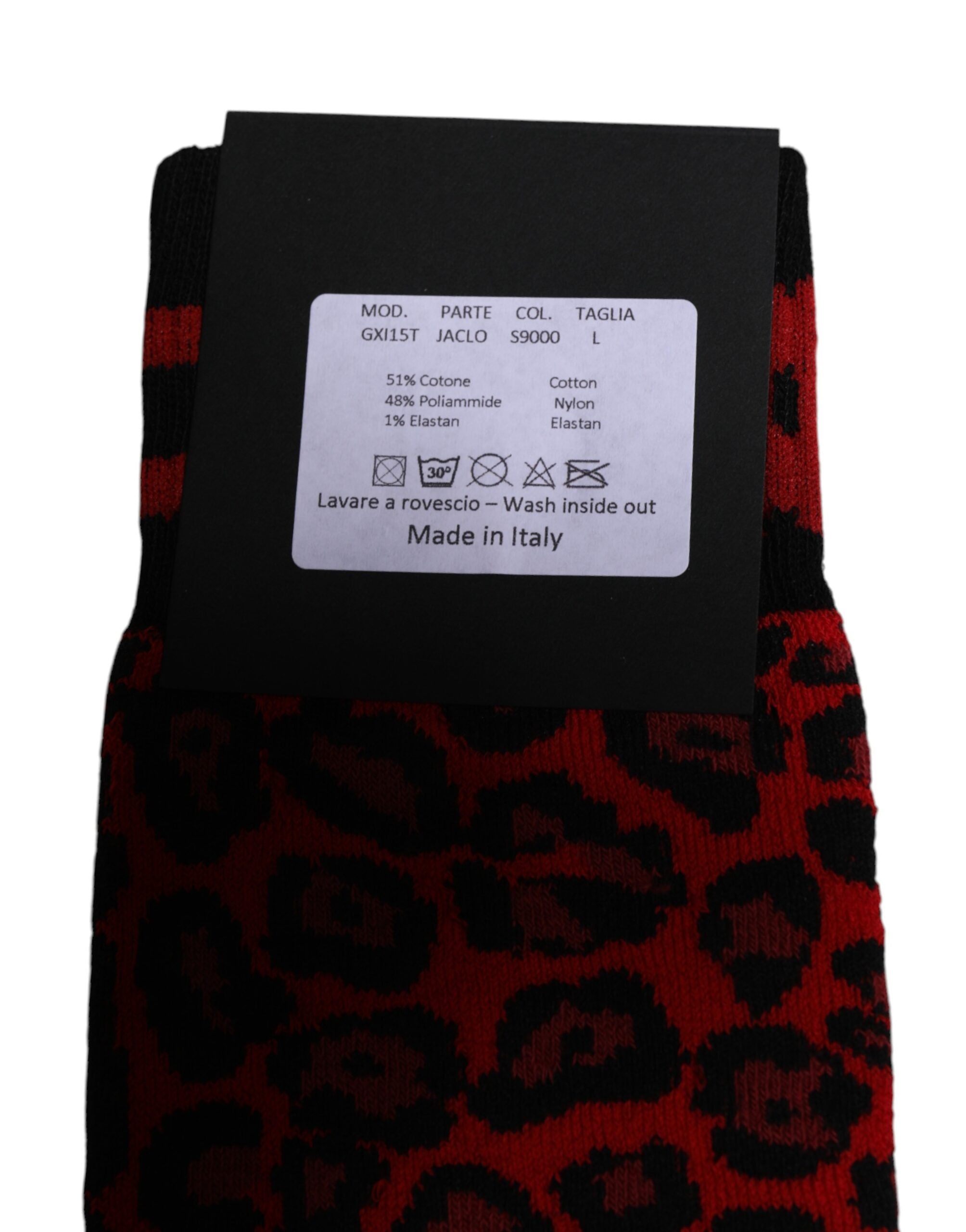 Dolce & Gabbana Black Red Leopard Mid Calf Men Socks -   -  Dolce & Gabbana.
