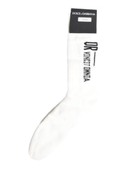 Dolce & Gabbana White Stretch OR VINCIT OMNIA Mid Calf Socks -   -  Dolce & Gabbana.