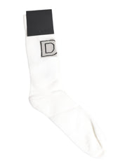 Dolce & Gabbana White Stretch OR VINCIT OMNIA Mid Calf Socks -   -  Dolce & Gabbana.