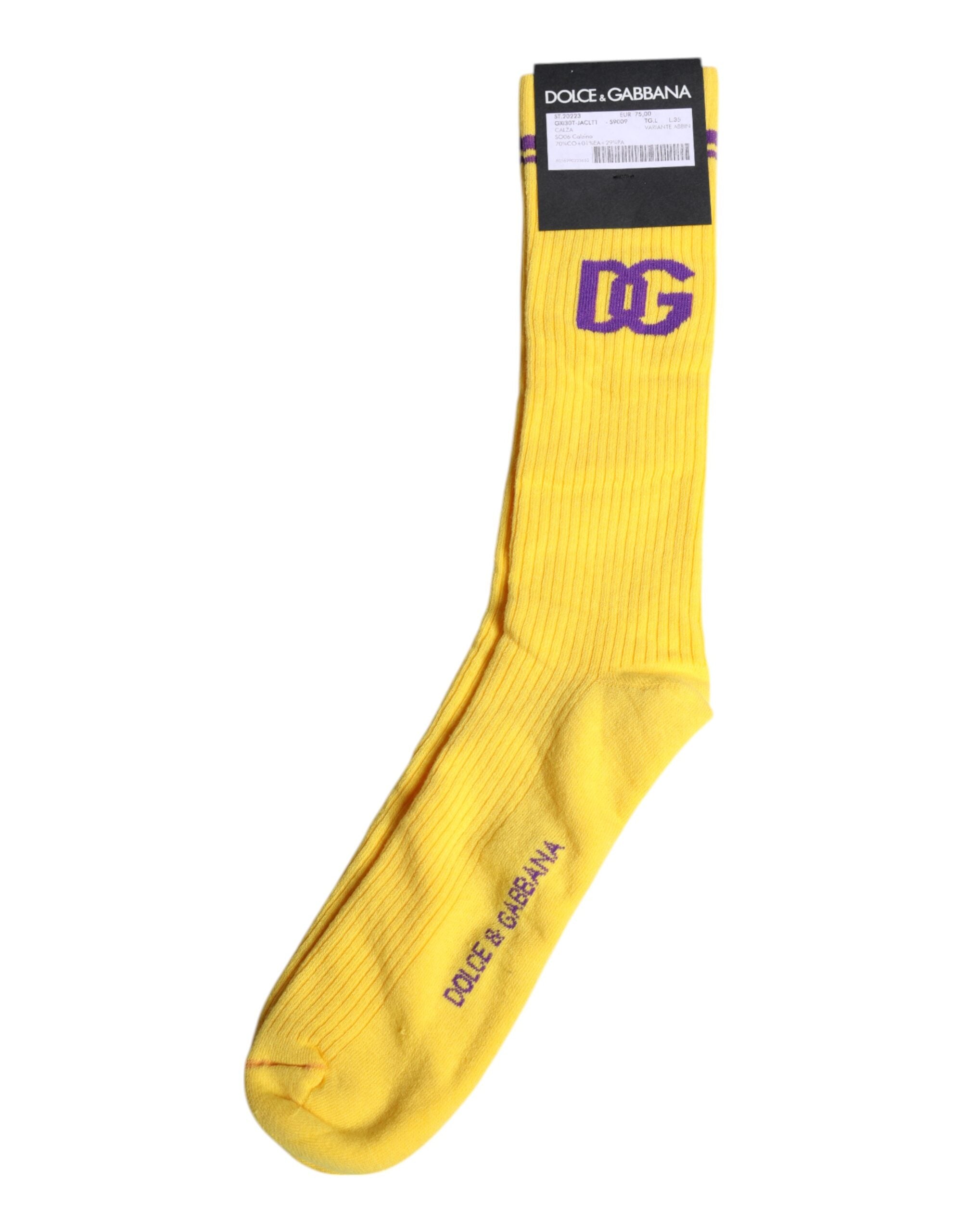Dolce & Gabbana Yellow Cotton DG Logo Mid Calf Socks -   -  Dolce & Gabbana.