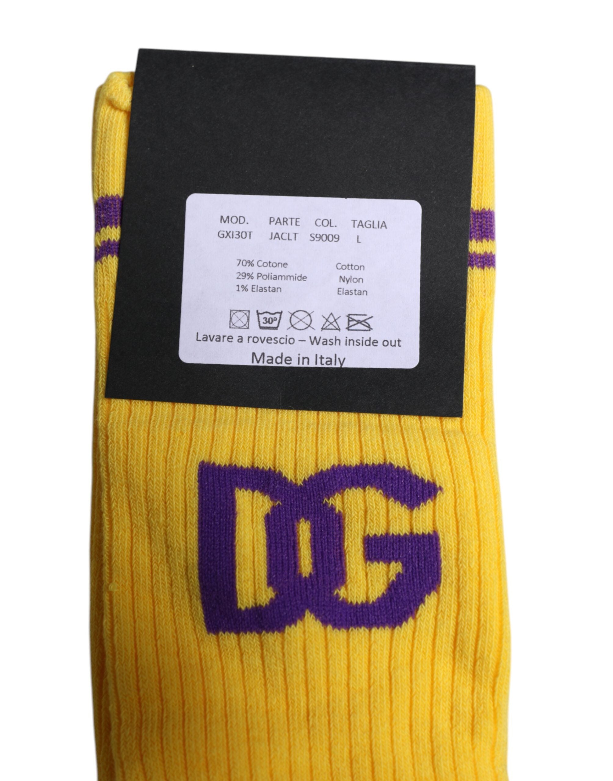 Dolce & Gabbana Yellow Cotton DG Logo Mid Calf Socks -   -  Dolce & Gabbana.