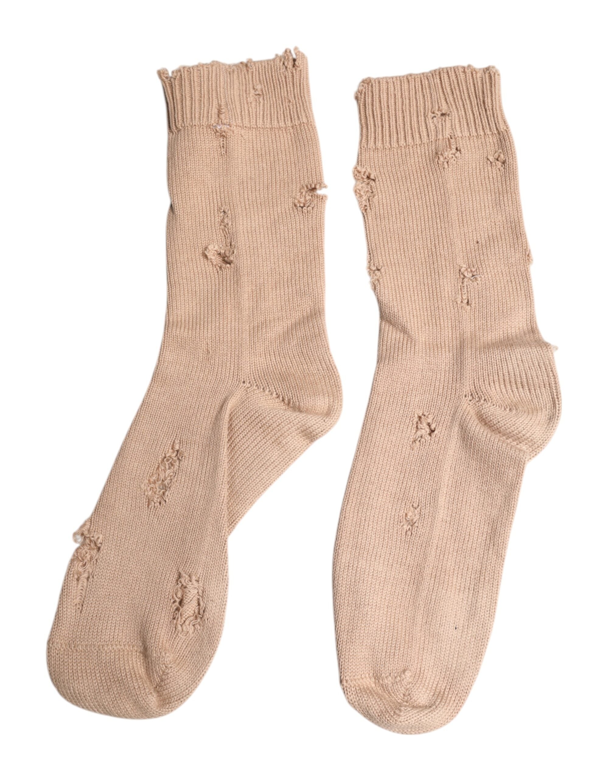 Dolce & Gabbana Beige Solid Stretch Mid Calf Men Socks -   -  Dolce & Gabbana.